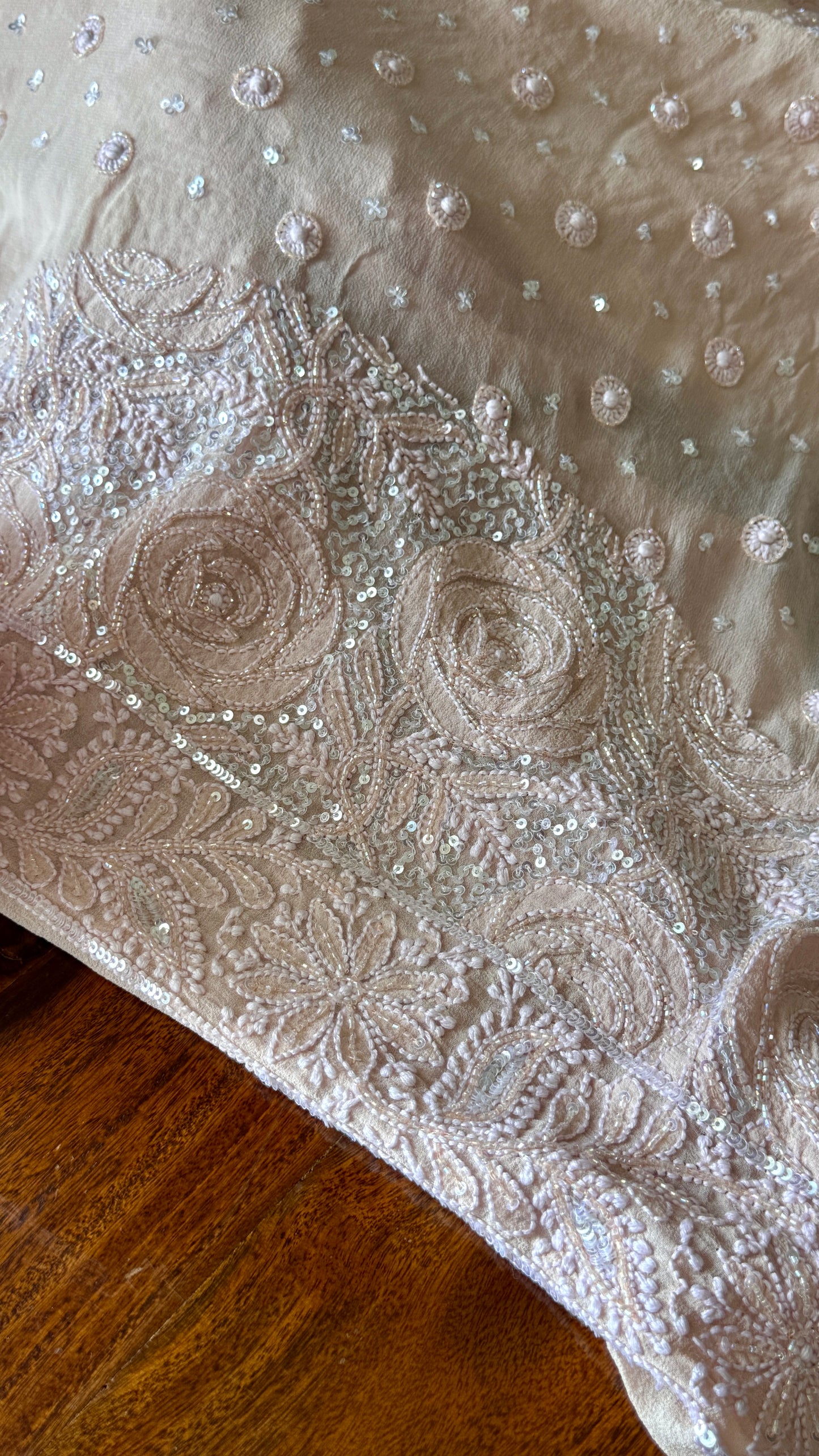 Gulaab Dusty Pink Masterpiece Chikankari Sequins and Cut Dana Saree