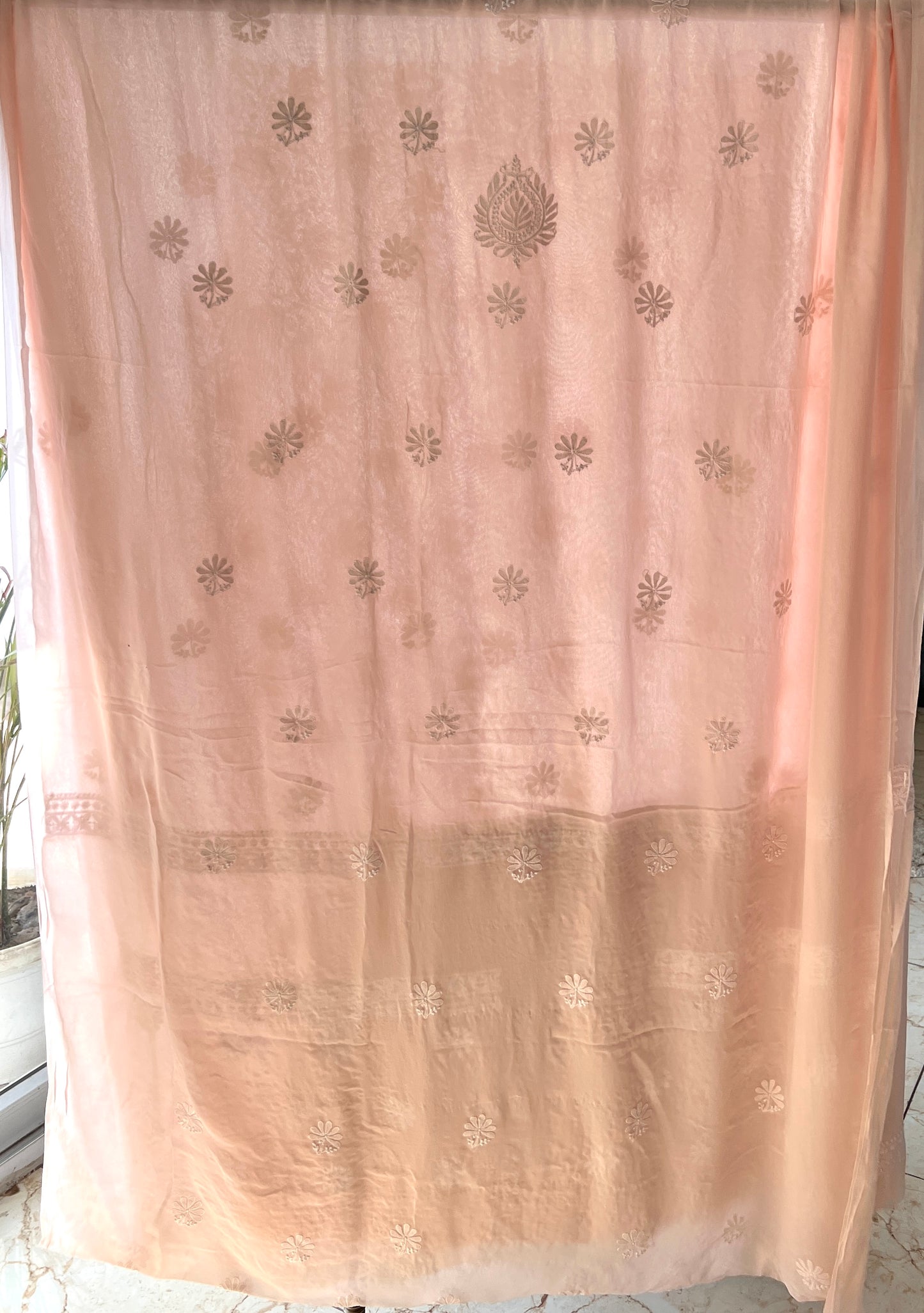 Suhaan Powder Peach 3 taar Chikankari kurta and dupatta