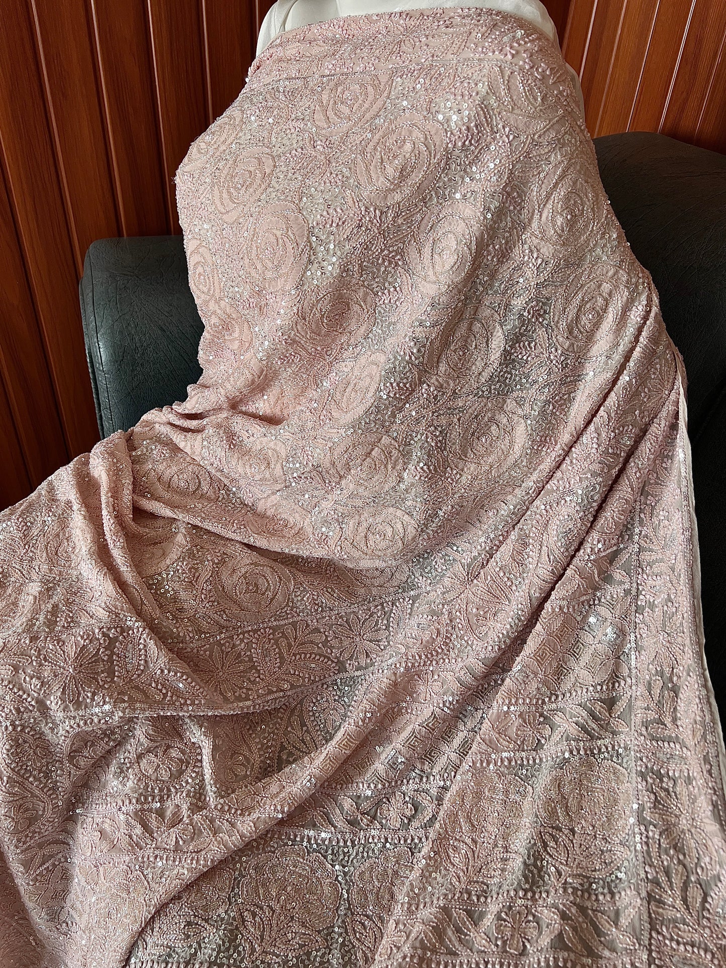 Gulaab Dusty Pink Masterpiece Chikankari Sequins and Cut Dana Saree
