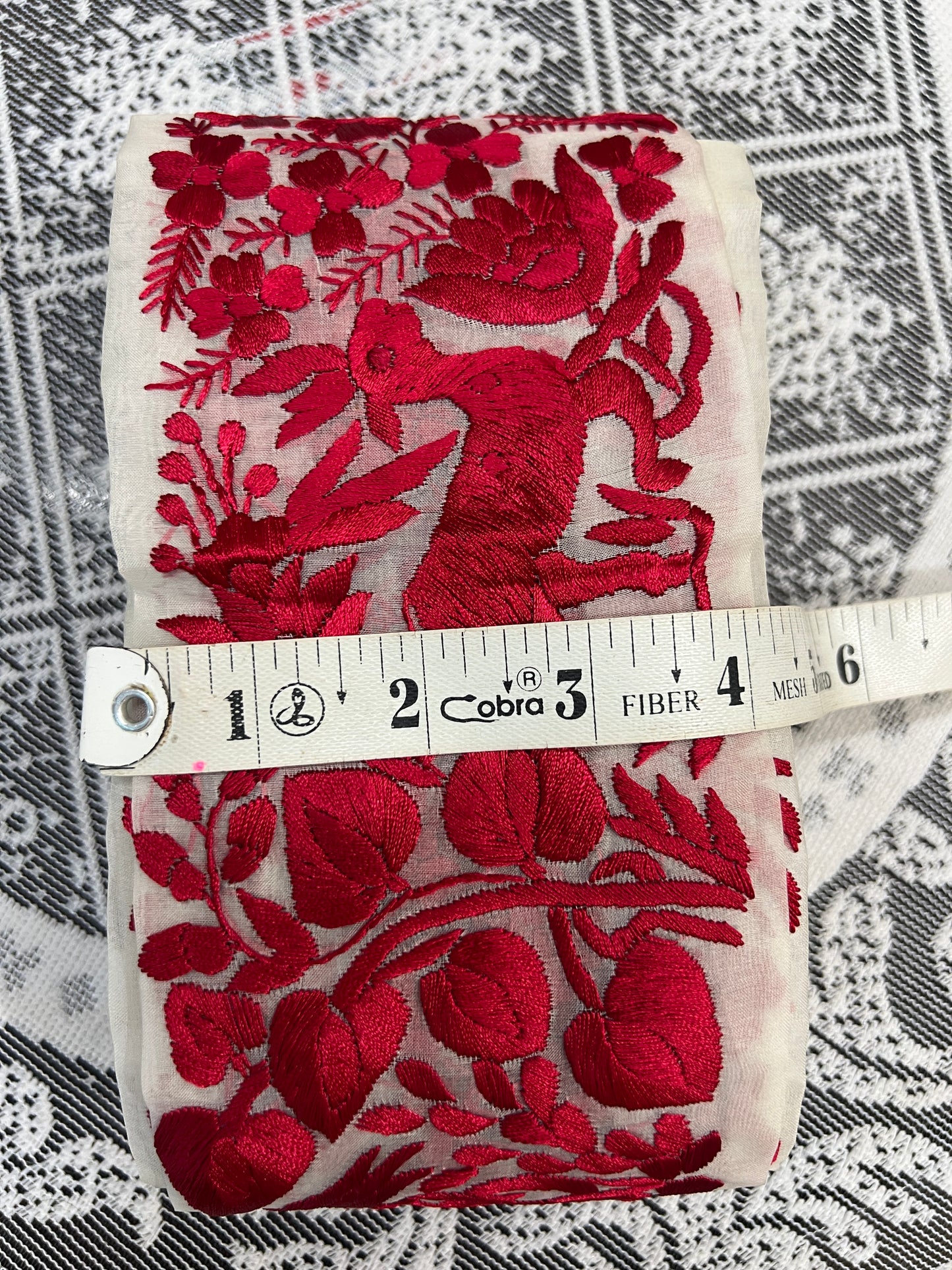 White and red hand embroidered parsi gara border