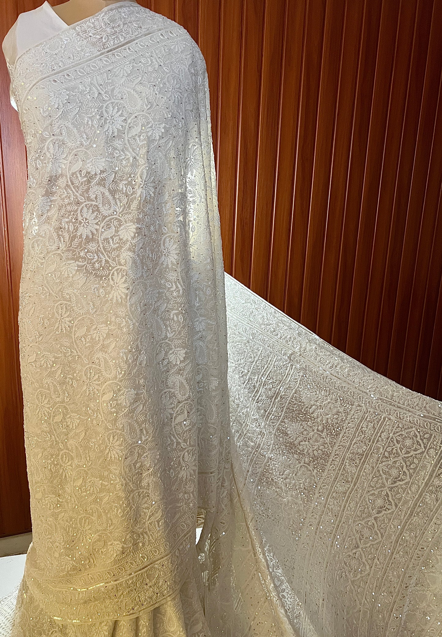 Suhaan Ivory Chikankari Do Taar Saree