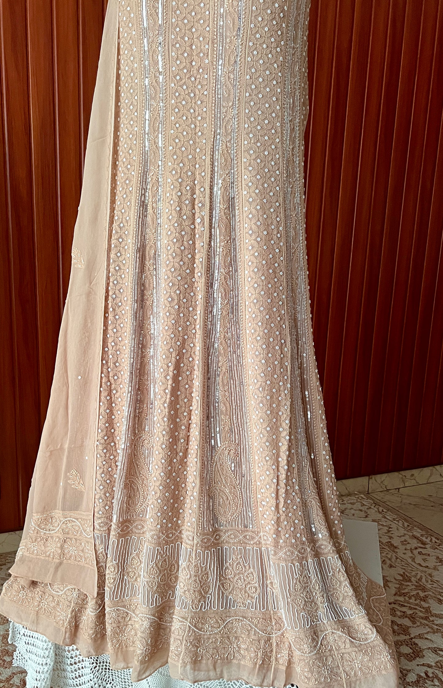 Cinnamon Chikankari Pearl Sequins Anarkali with Dupatta