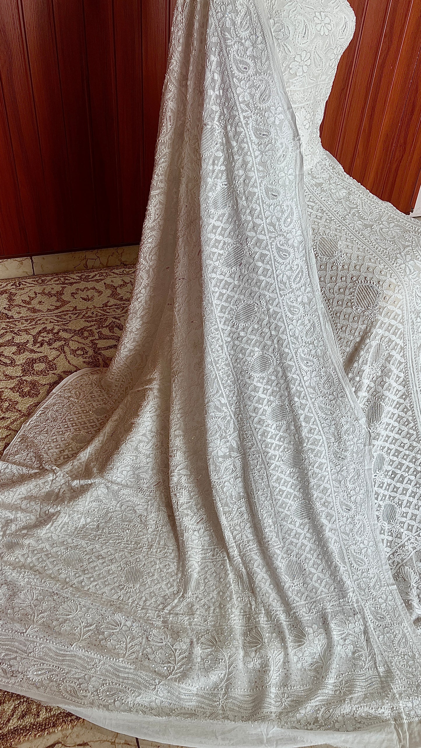 Ruhani White Chikankari Cut Dana Pearl Sequins Wedding Lehenga