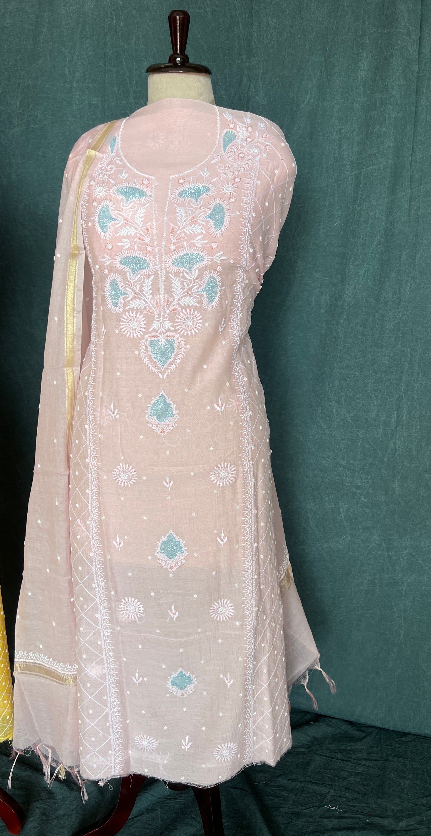 Mul Chanderi Chikankari Kurta and Dupatta Set