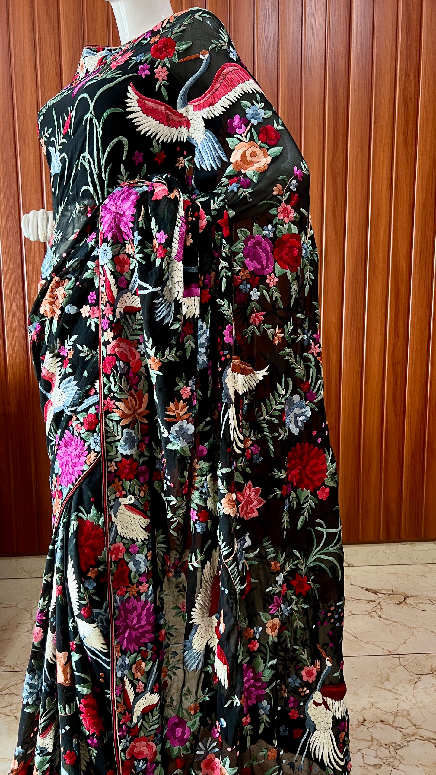Black Masterpiece Parsi Gara Pure Georgette Saree