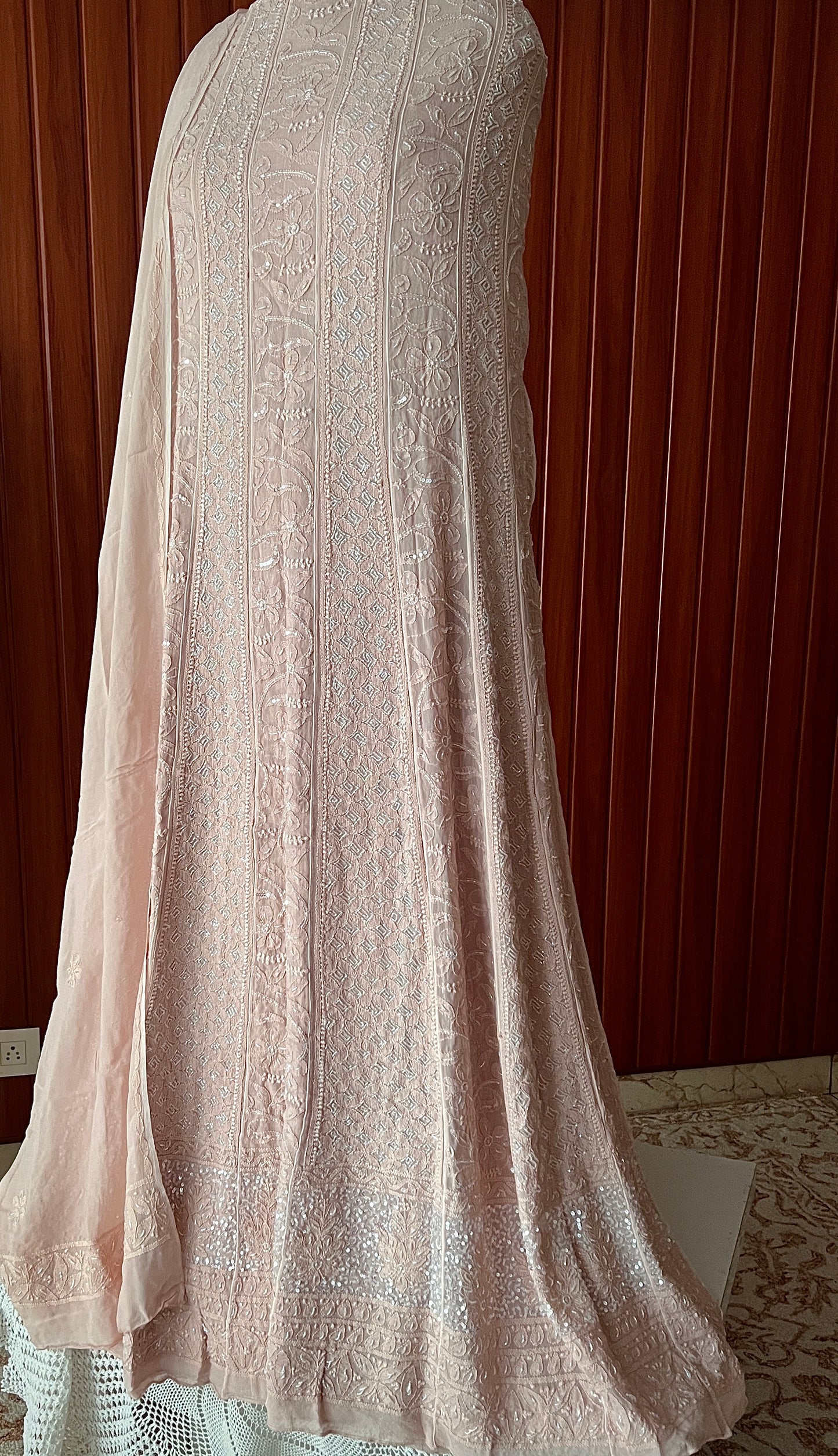 Dusty pink Chikankari and Cut Dana Embroidered Anarkali with Dupatta
