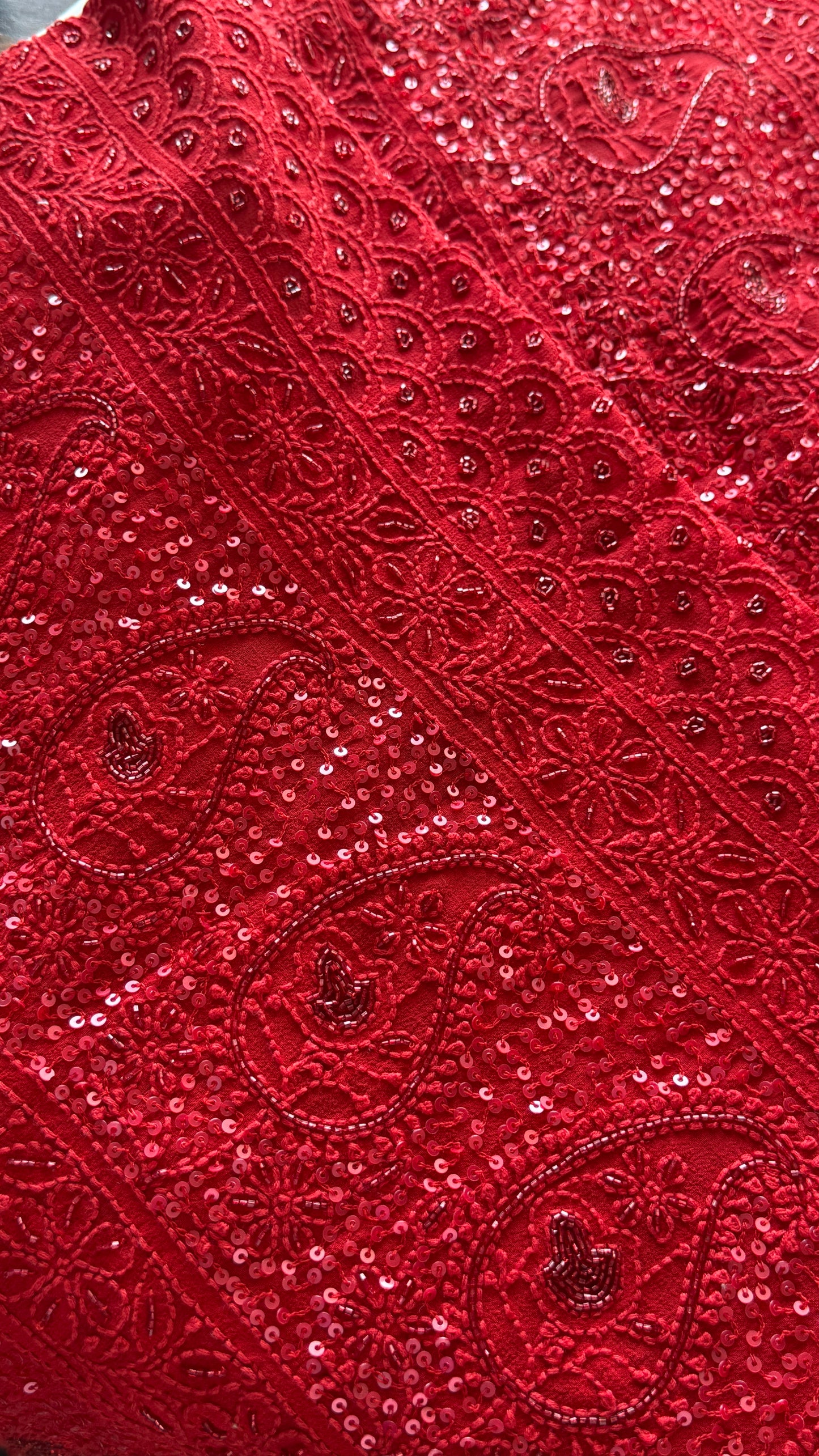 Surkh Laal Masterpiece Chikankari Cut Dana Sequins Saree