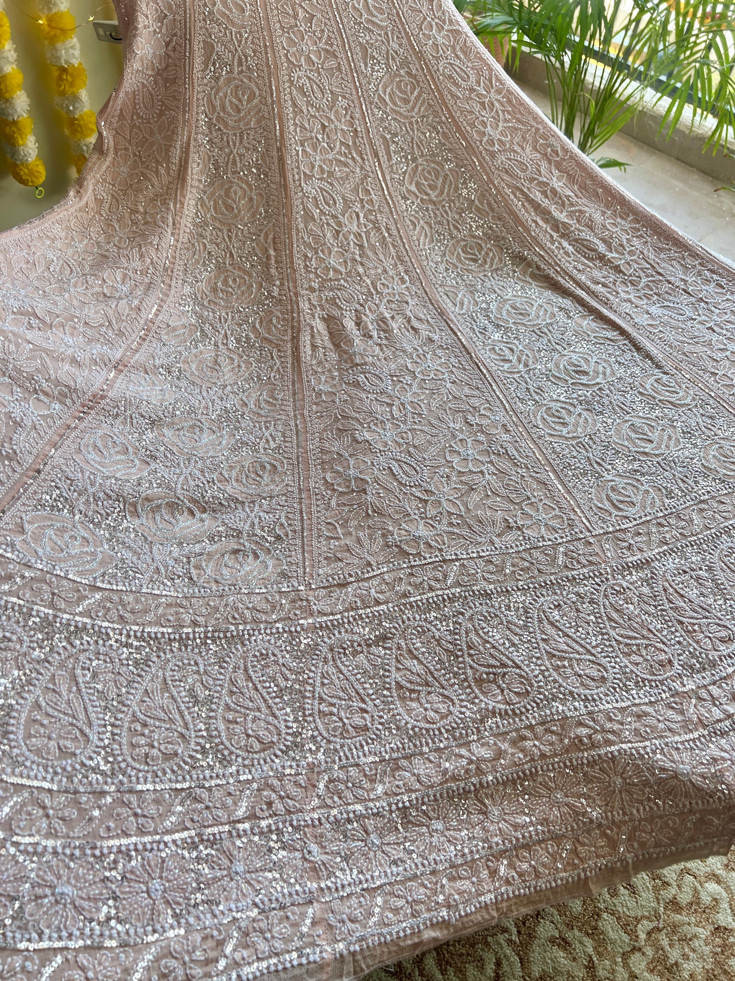 Masterpiece Ruhani Powder Peach Chikankari Sequins Cut Dana Wedding Lehenga