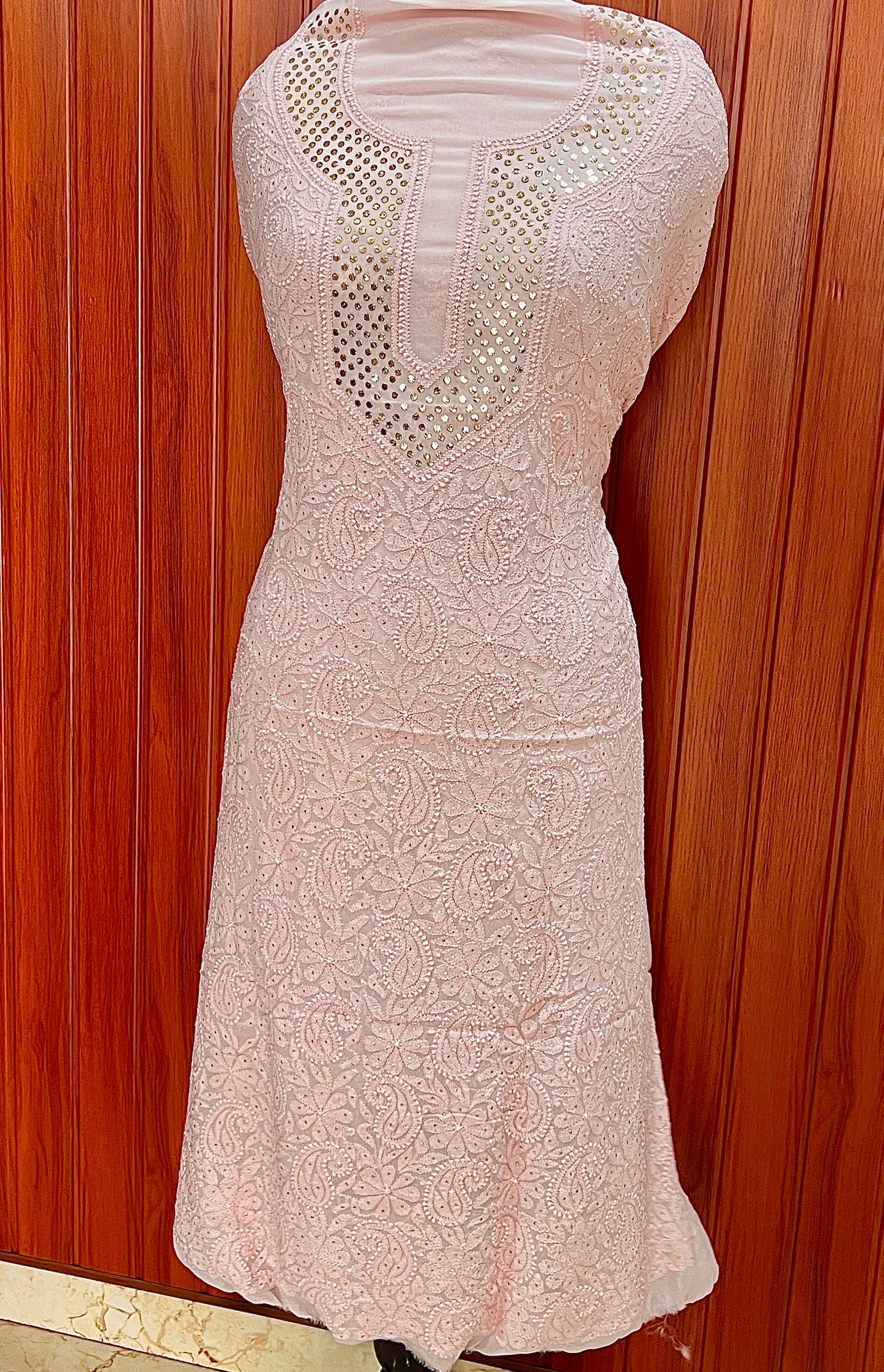 Dusty Pink Chikankari and mukaish kurta with organza dupatta