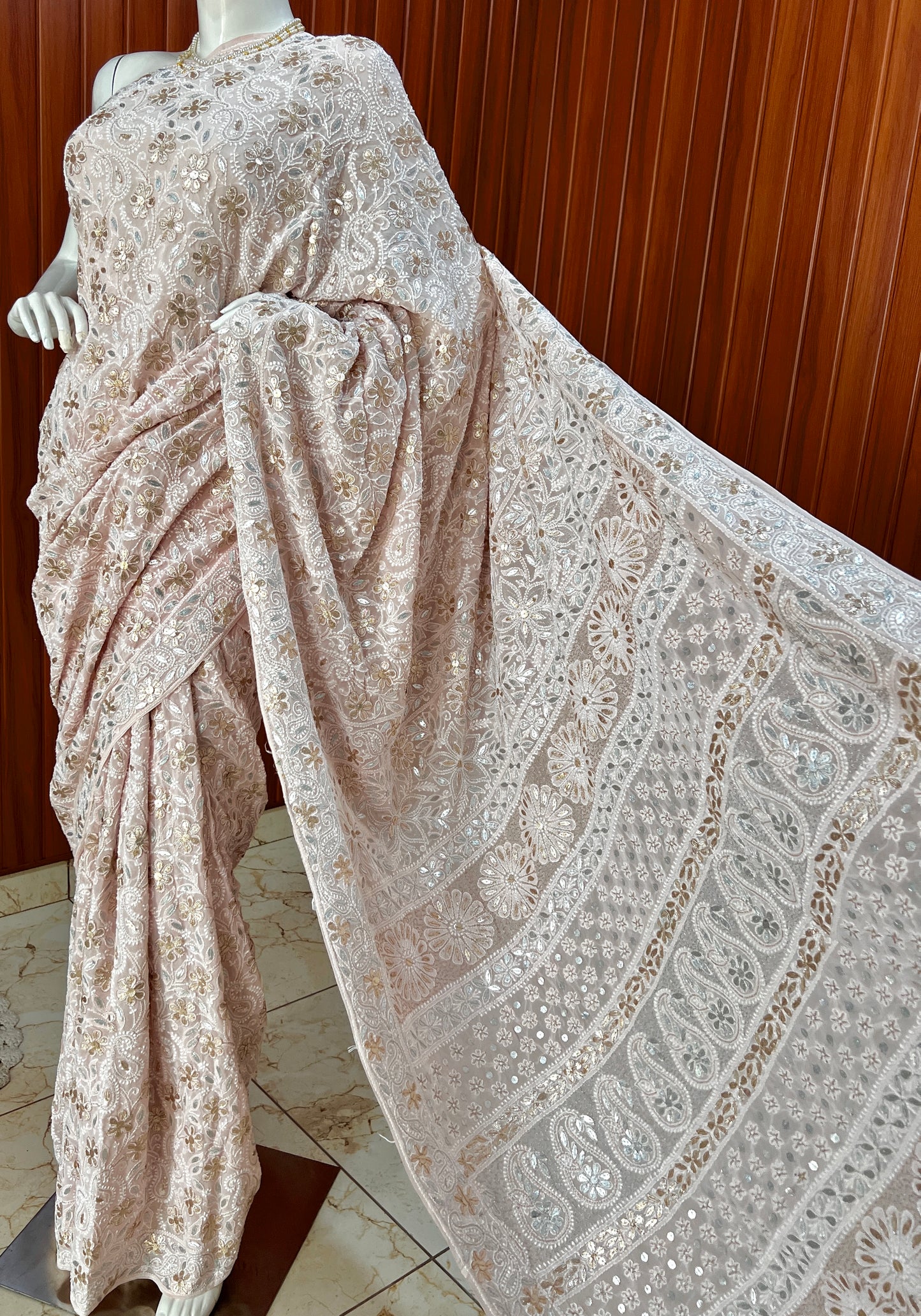 Ruhani Dusty Pink Chikankari and Gota Patti Saree