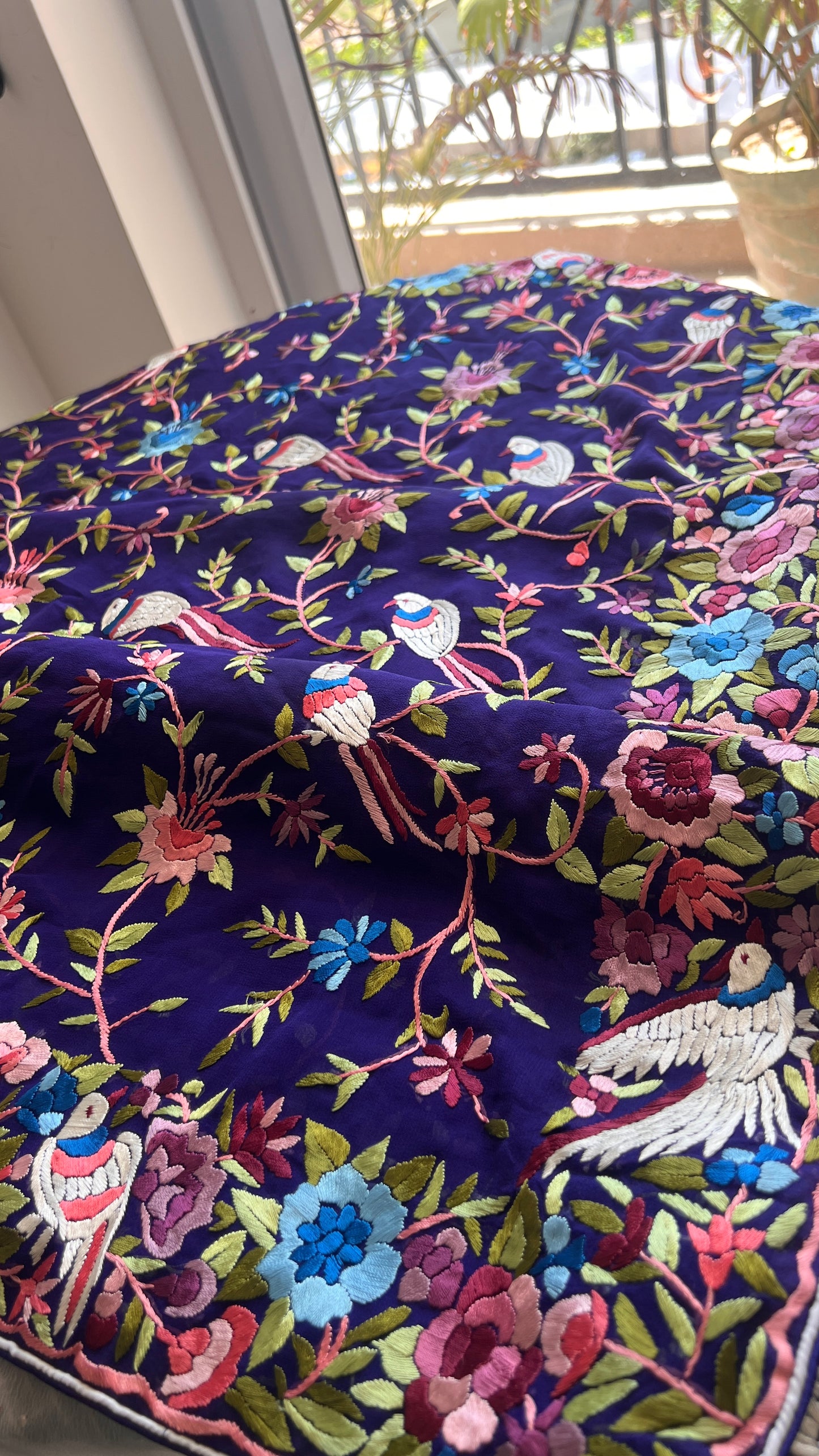 Indigo Blue Masterpiece Parsi Gara Pure Georgette Saree