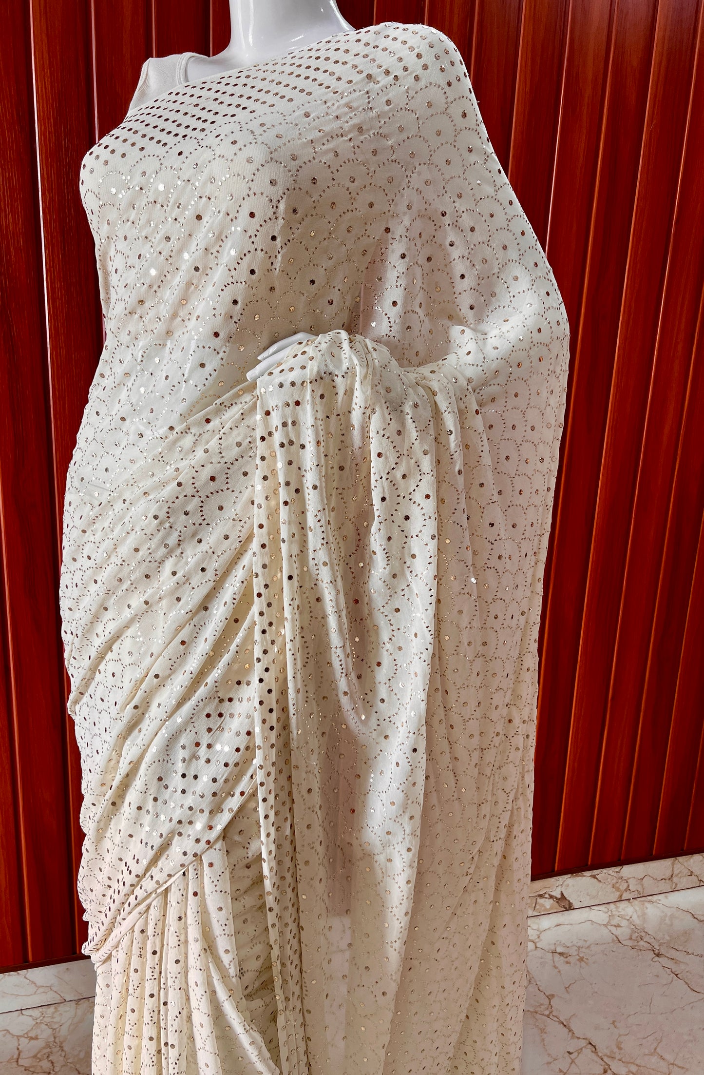 Ruhani cream Heavy Mukaish Pure Georgette Saree