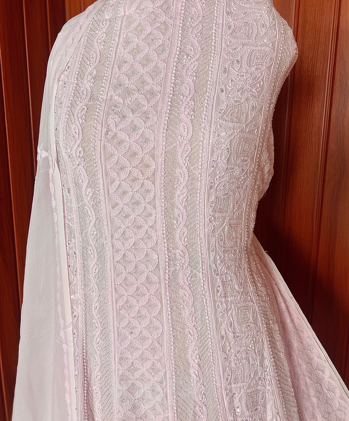 Baby Pink Chikankari and Cut Dana Embroidered Anarkali with Dupatta