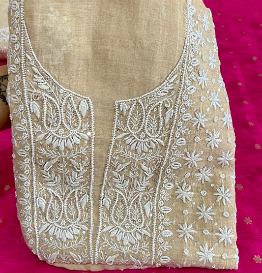 Pure Tissue Chikankari and pearl embroidered kurta and dupatta