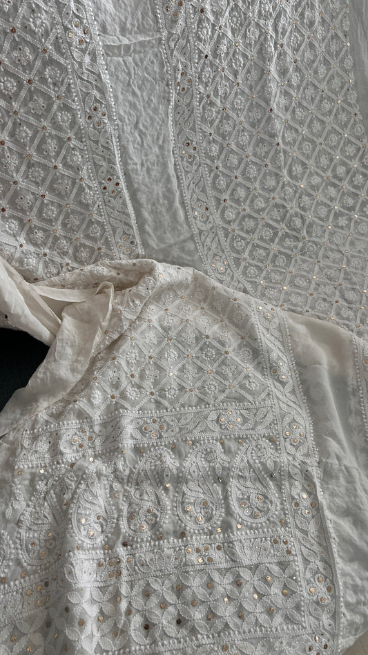 Ruhani pure georgette allover Chikankari and mukaish men's wedding sherwani Fabric