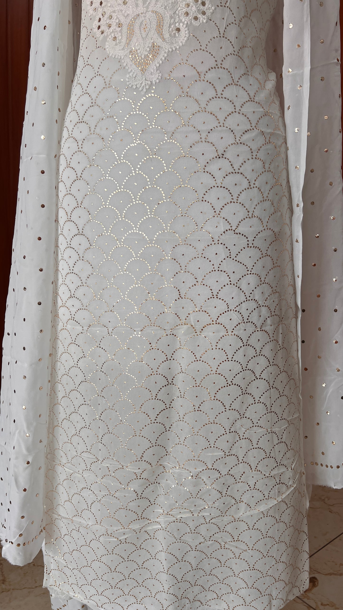 White chikankari and heavy mukaish Work Kurta and Dupatta Set