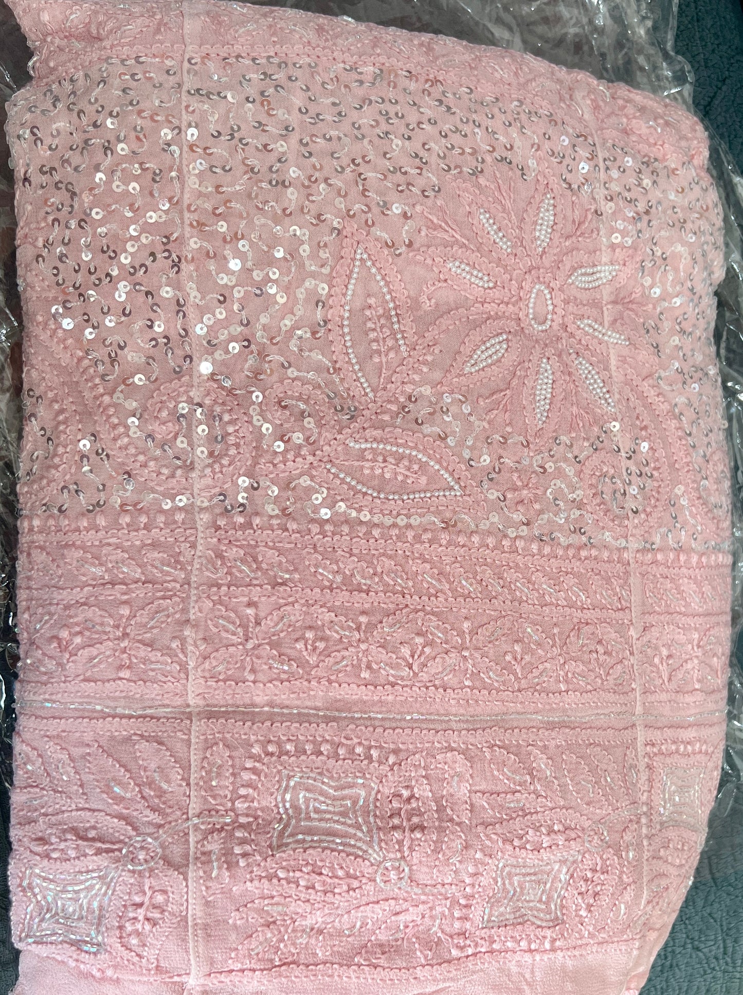 Ruhani Peachy Pink fine Chikankari Pearl Sequins Anarkali