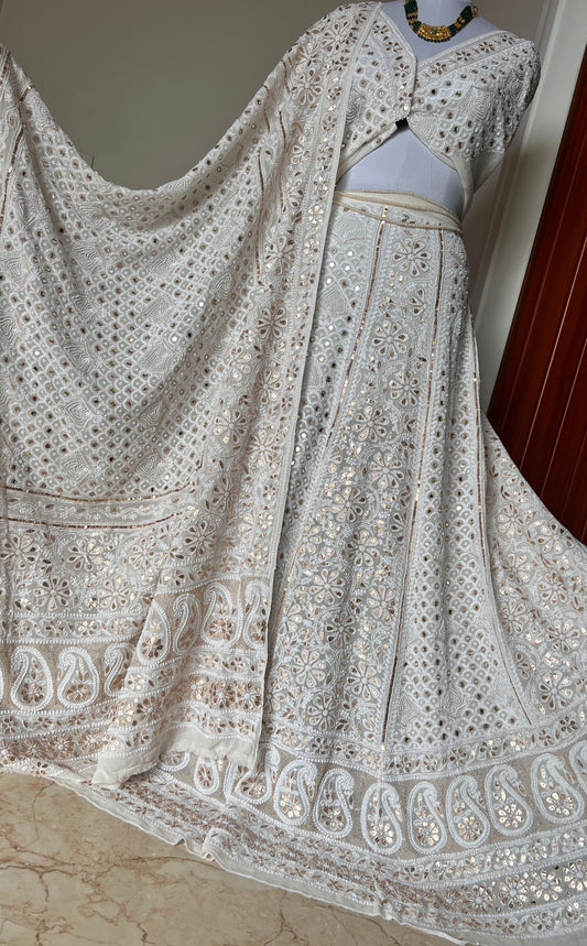 Ruhani Chikankari pearl mirror and sequins lehenga