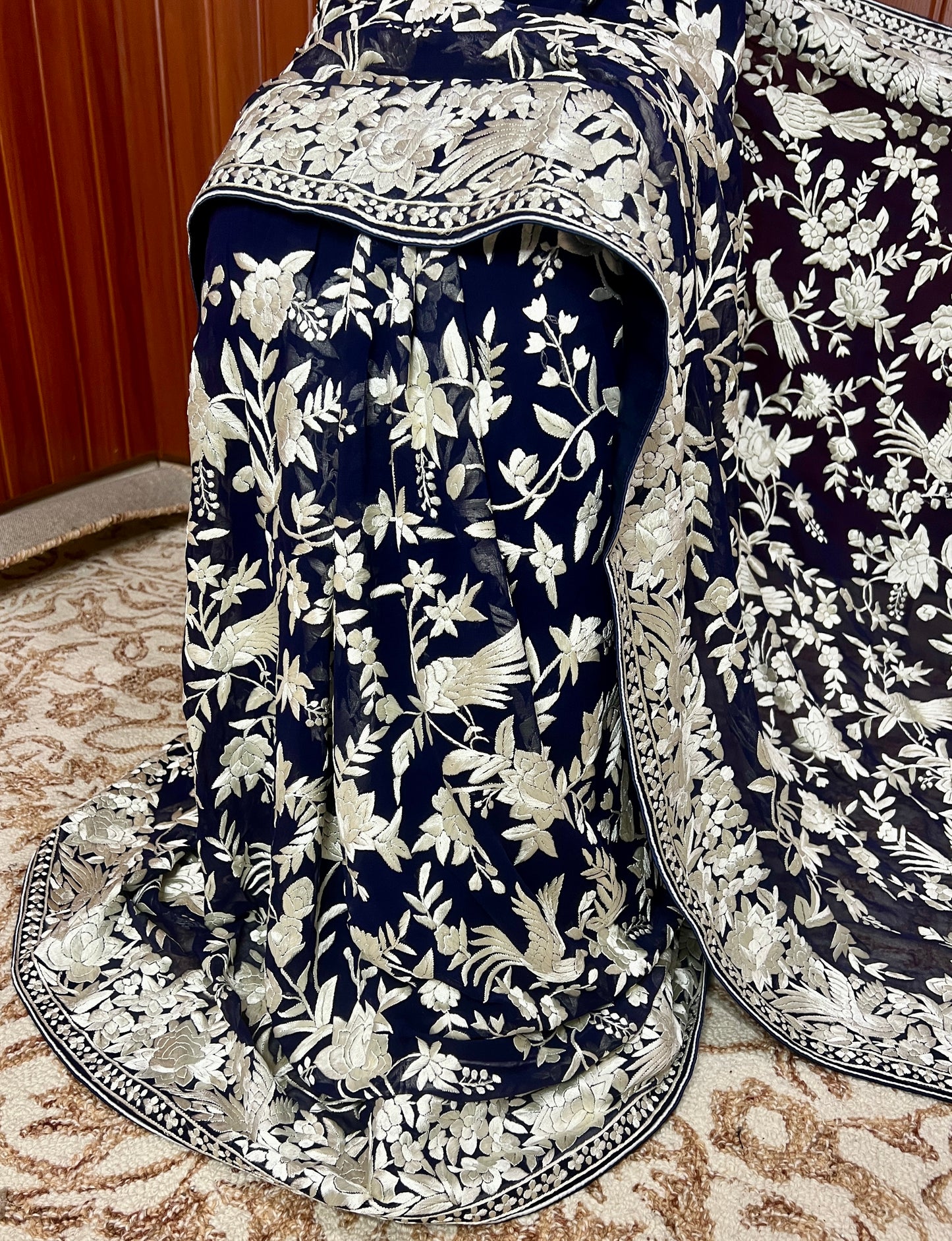 Midnight Blue Parsi Gara Masterpiece Saree
