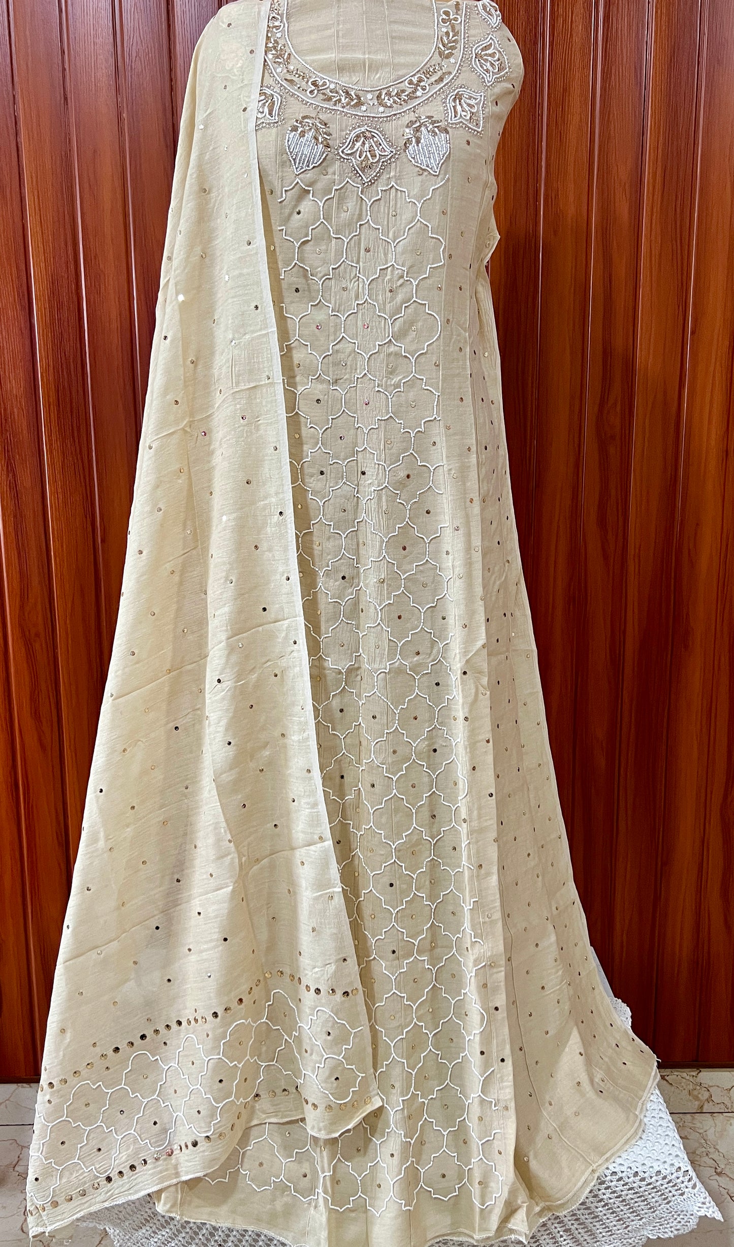 Pure Moonga Silk Anarkali with pearl and Mukaish work