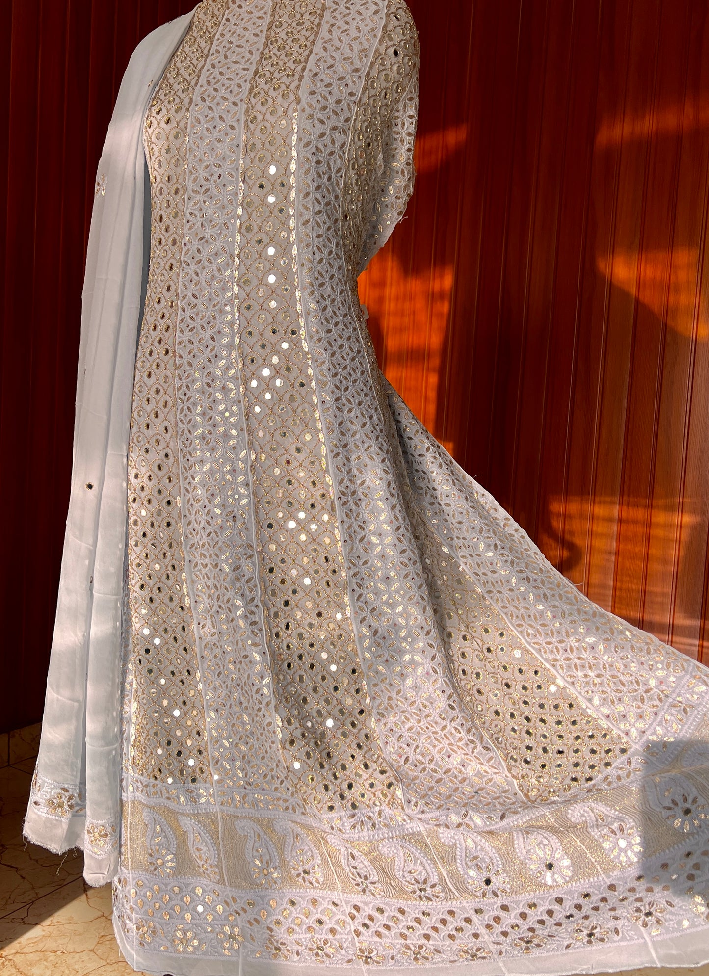 Powder blue Chikankari Mirror Gota Sequins Work Anarkali with Dupatta