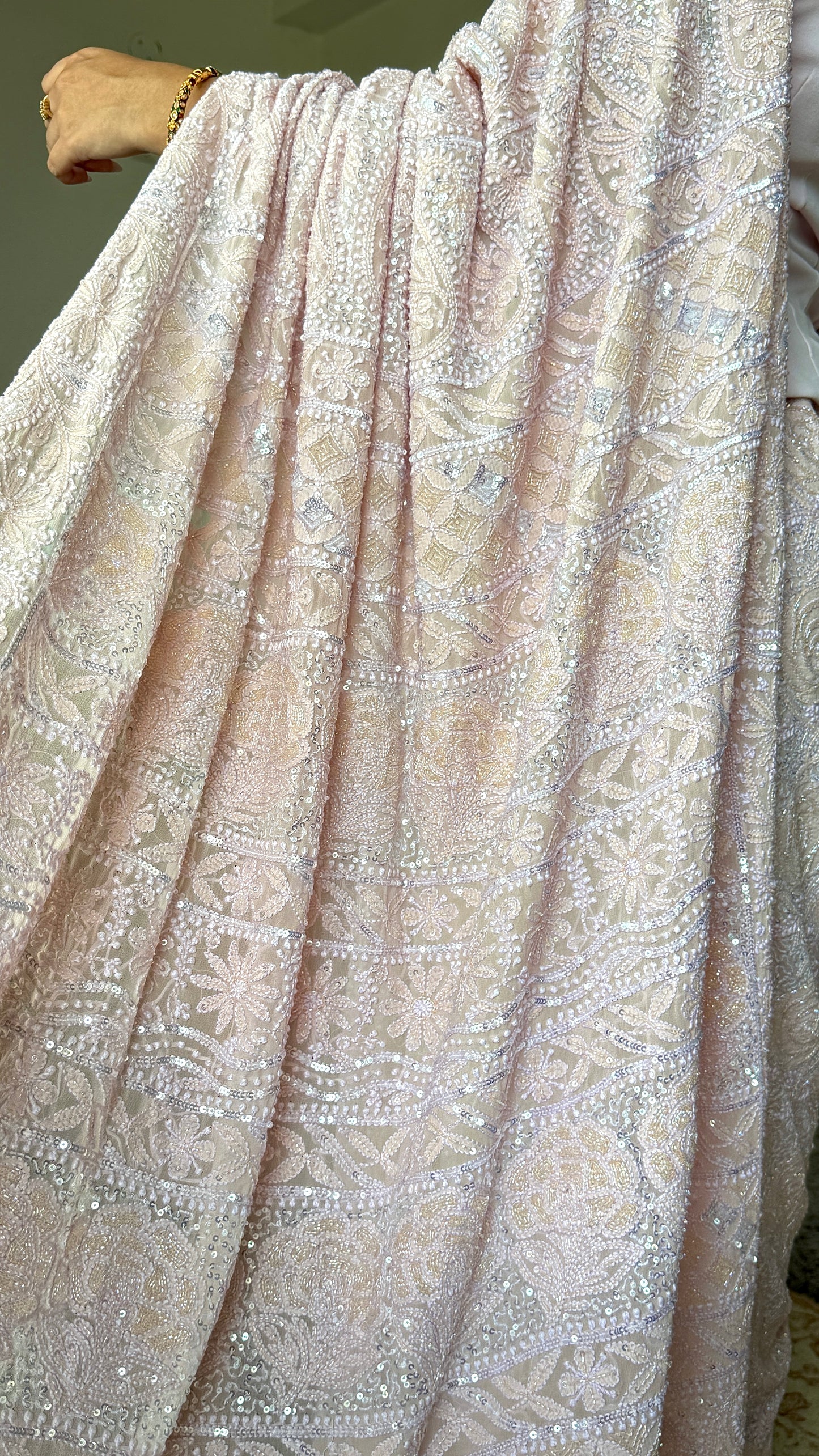 Gulaab Dusty Pink Masterpiece Chikankari Sequins and Cut Dana Saree