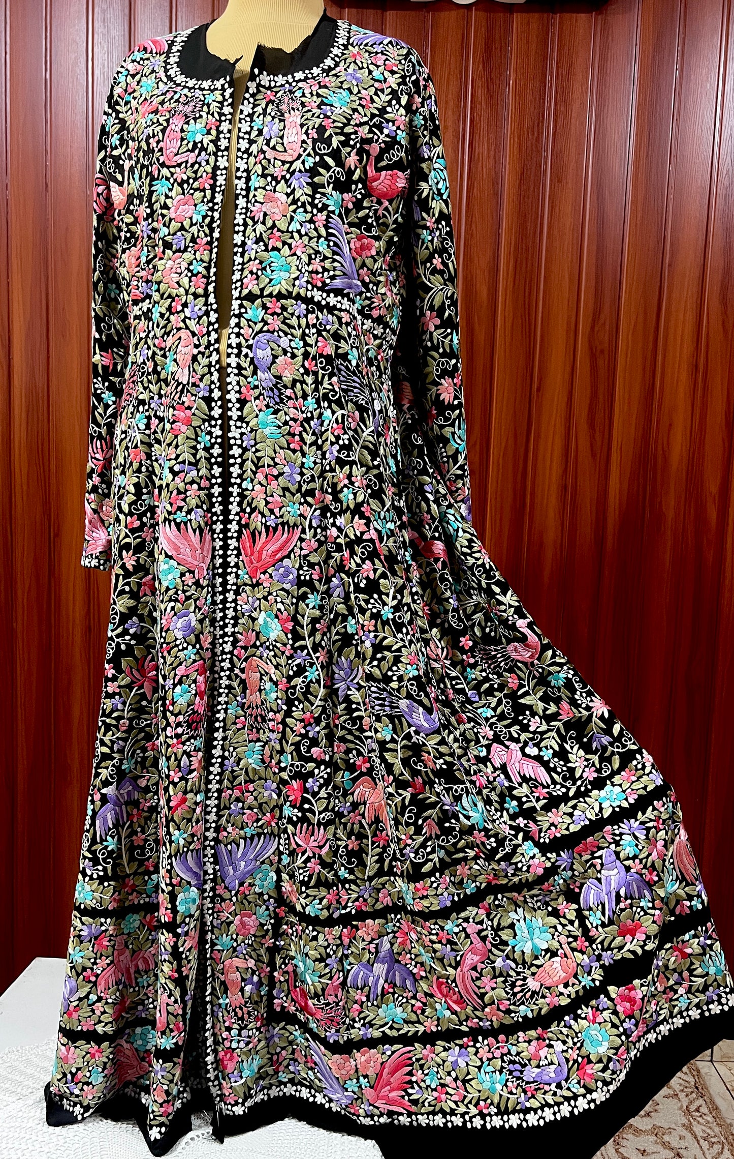 Black Masterpiece Hand Embroidered Parsi Gara Jacket Unstitched