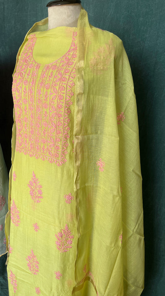 Mul Chanderi Chikankari Kurta and Dupatta Set