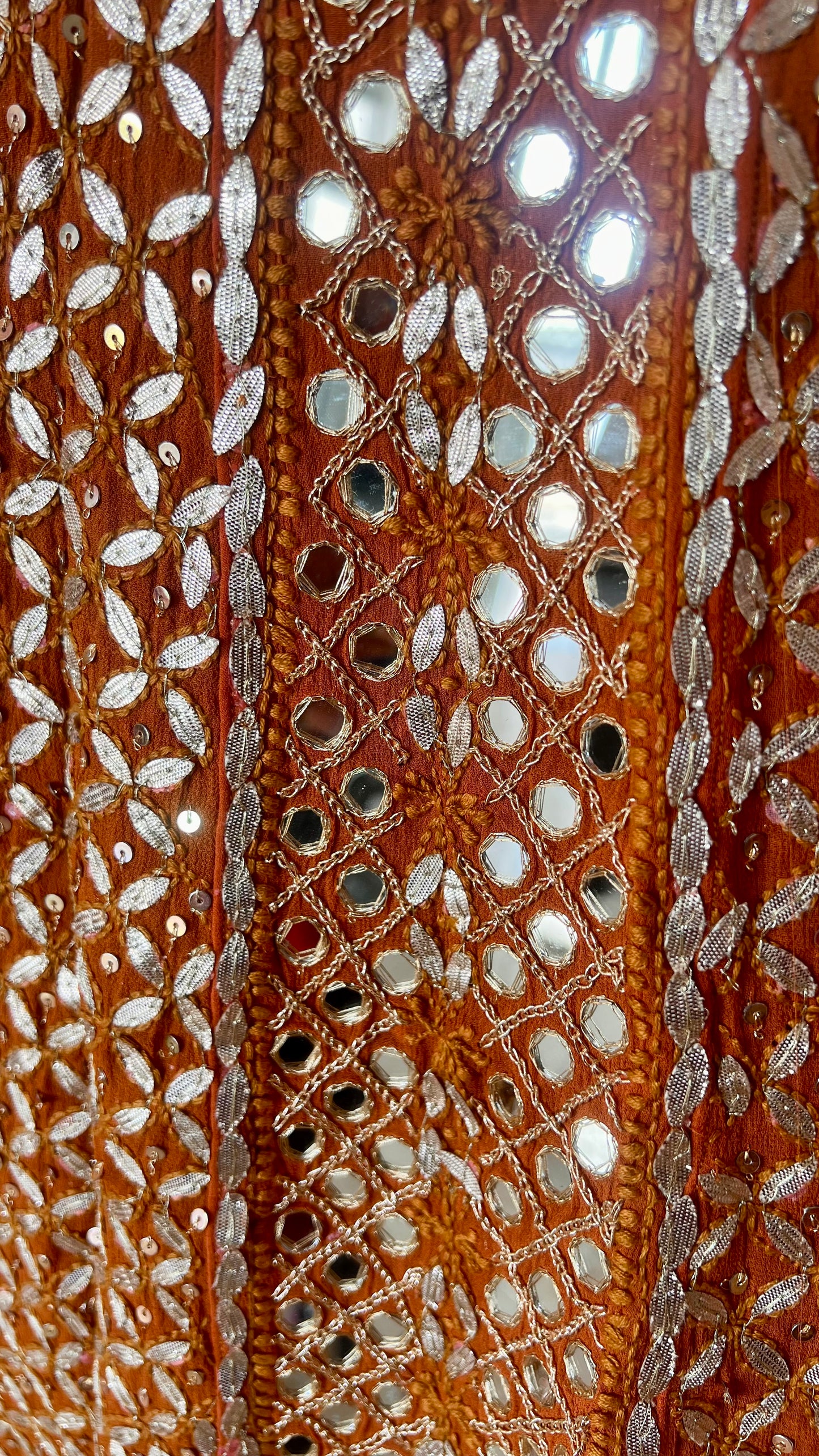 Rust Orange Chikankari Mirror Gota Sequins Work Anarkali with Dupatta