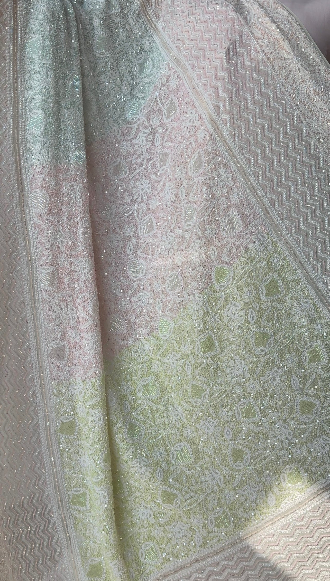 Suhaan Masterpiece Chikankari Lehenga with Multi Hued Cut Dana and sequins Work