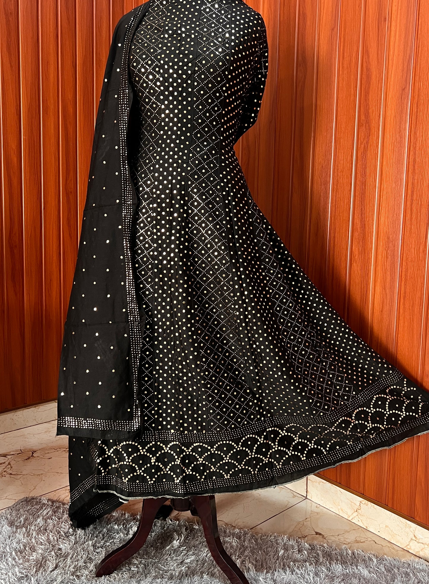 Black Allover Heavy Mukaish Chanderi Silk Anarkali with Dupatta