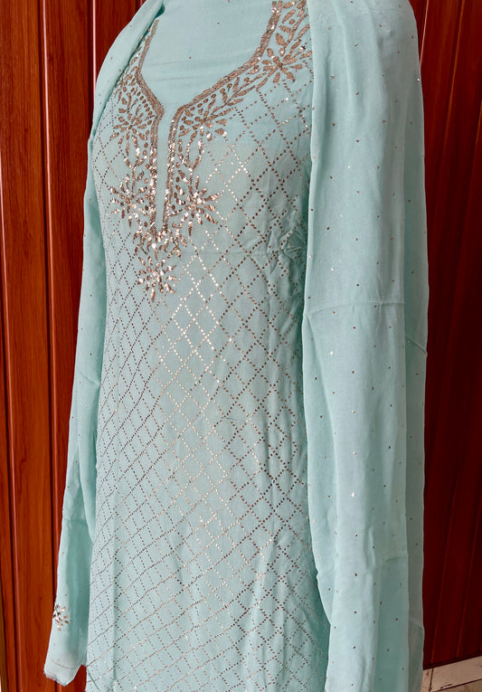 Firozi badla and mukaish work Kurta and Dupatta