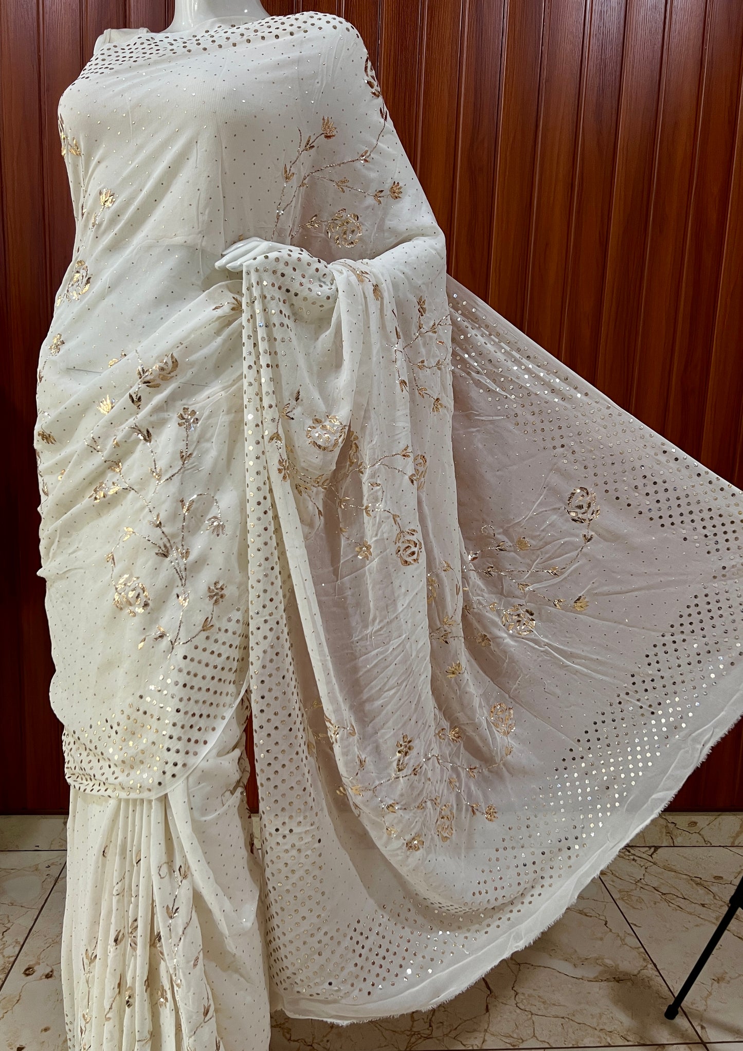 Ruhani Ivory badla and mukaish work saree