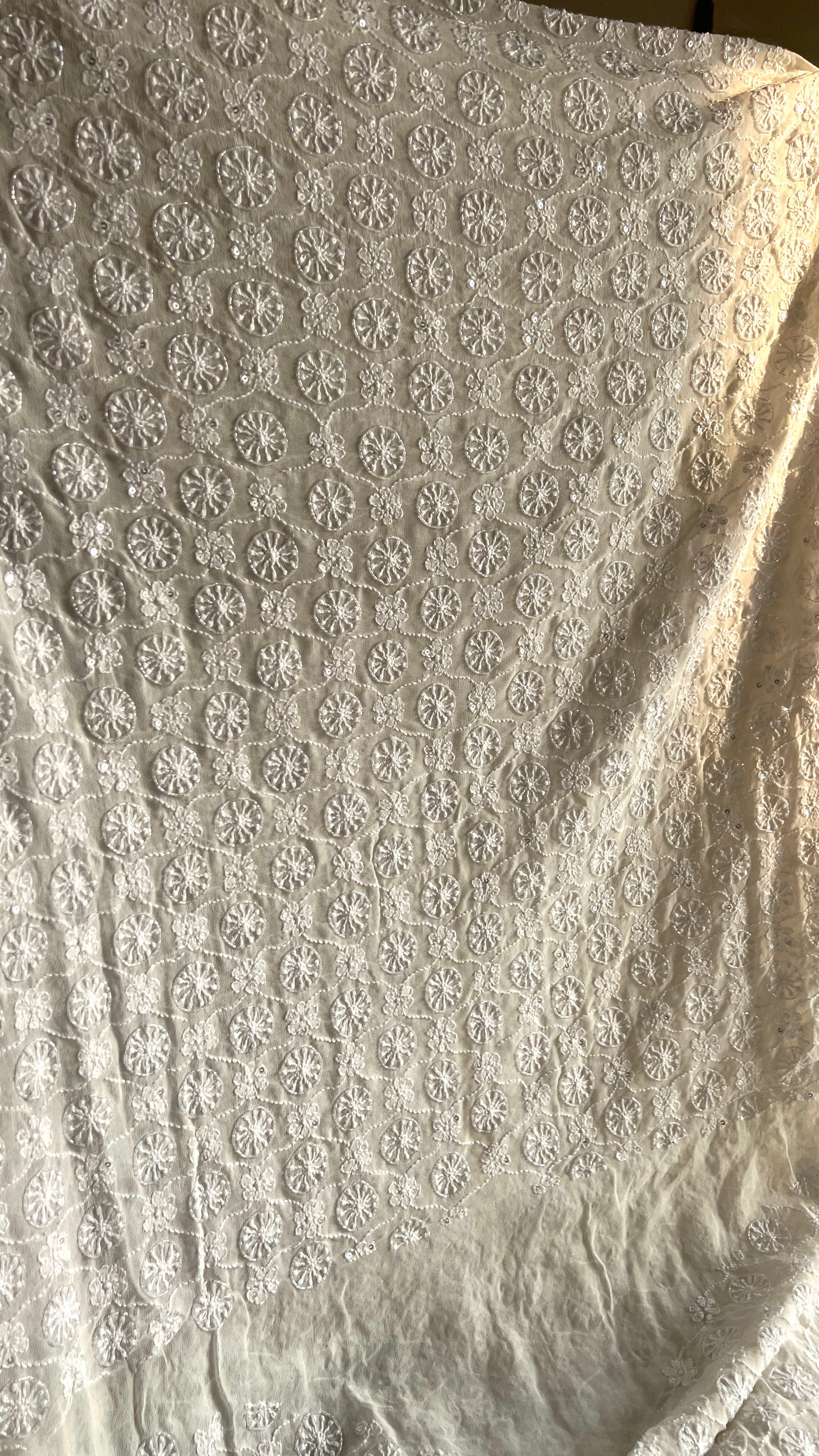 Ivory Pure Georgette Allover Chikankari and Cut dana sequins Men's Kurta Fabric