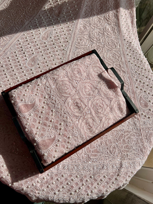 Ruhani Powder Pink Chikankari Pearl Cut Dana Sequins Wedding Lehenga