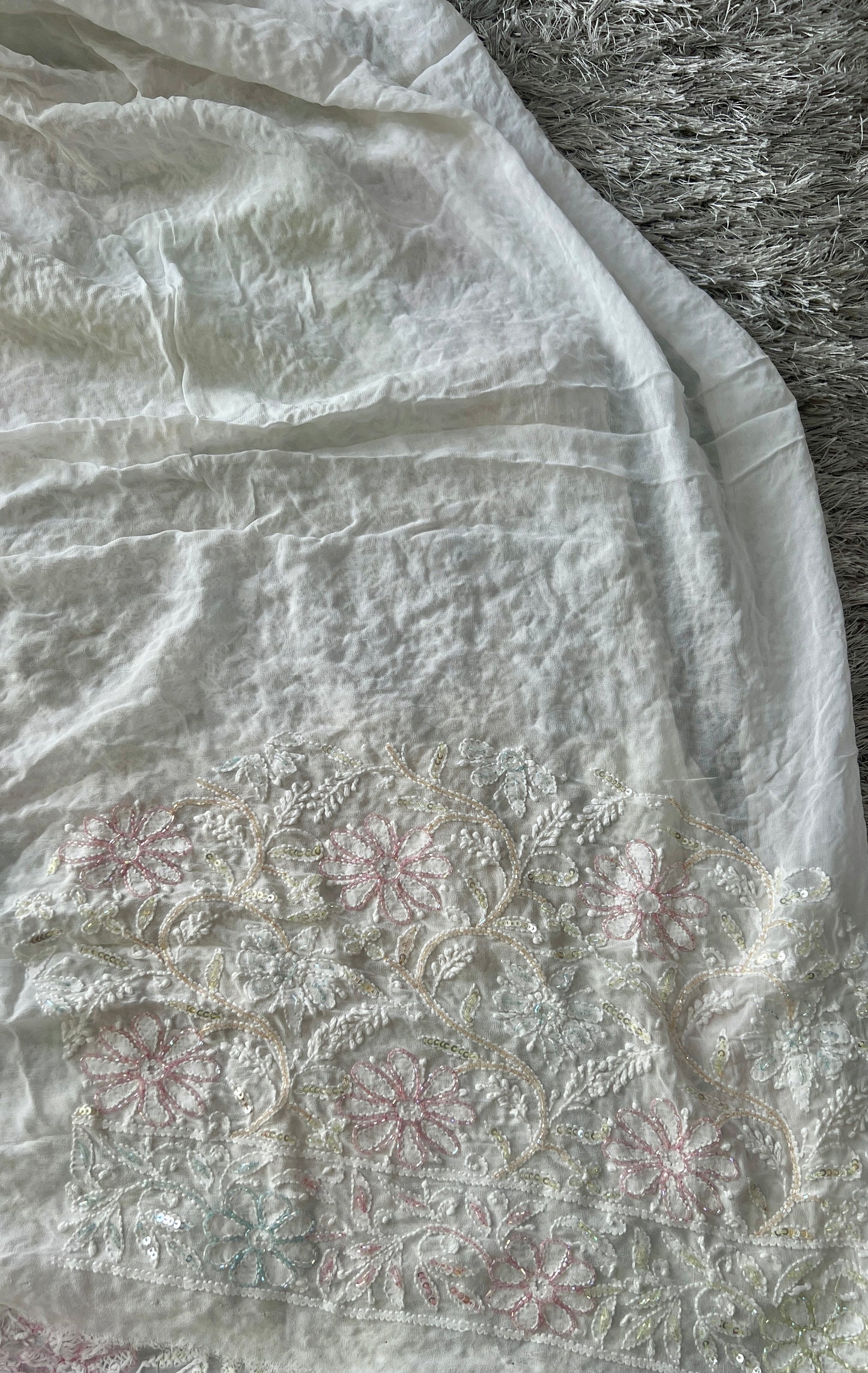 Ruhani Ivory Chikankari Cut Dana and Sequins Saree