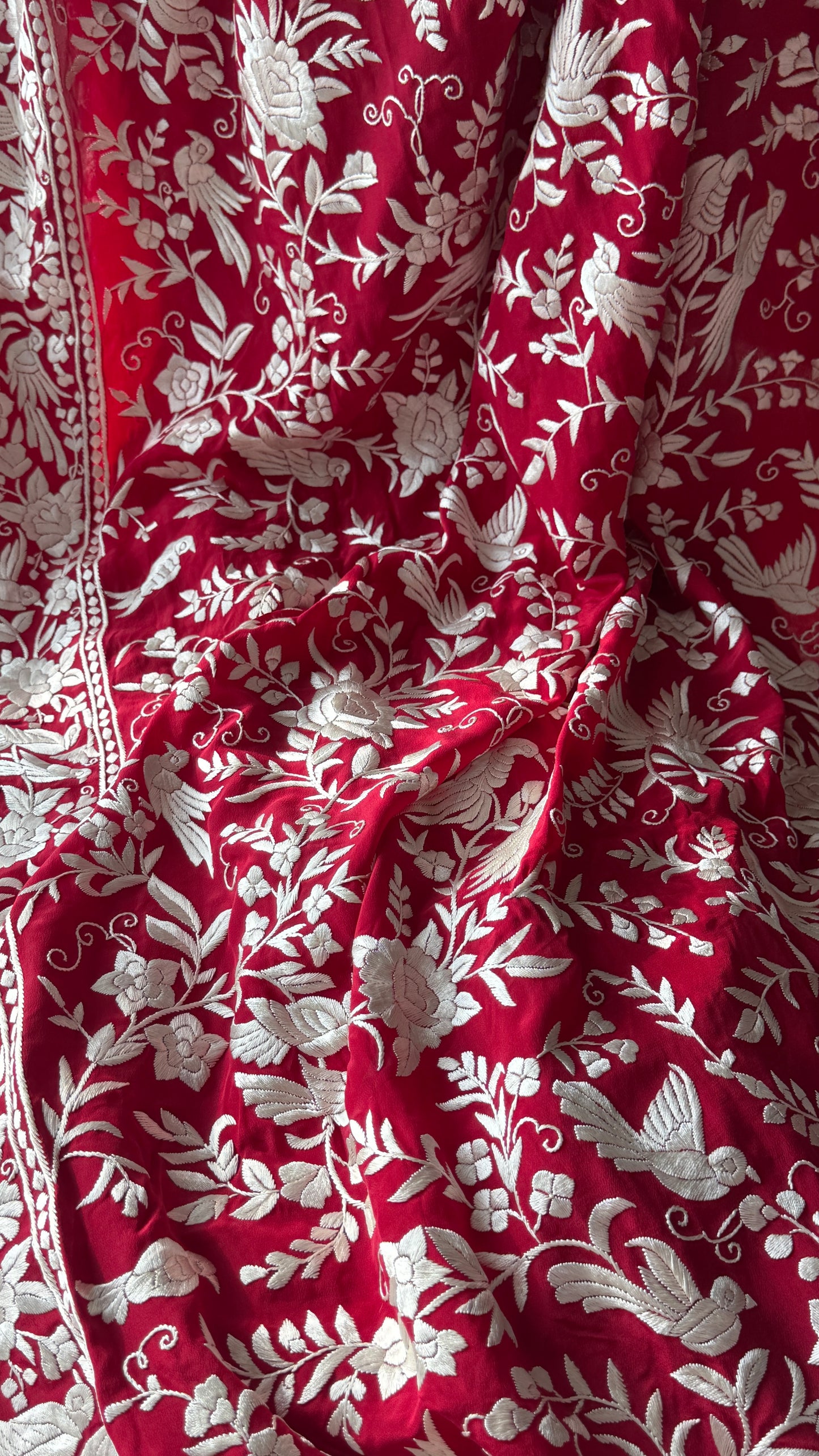Red Masterpiece Parsi Gara Hand Embroidered Saree