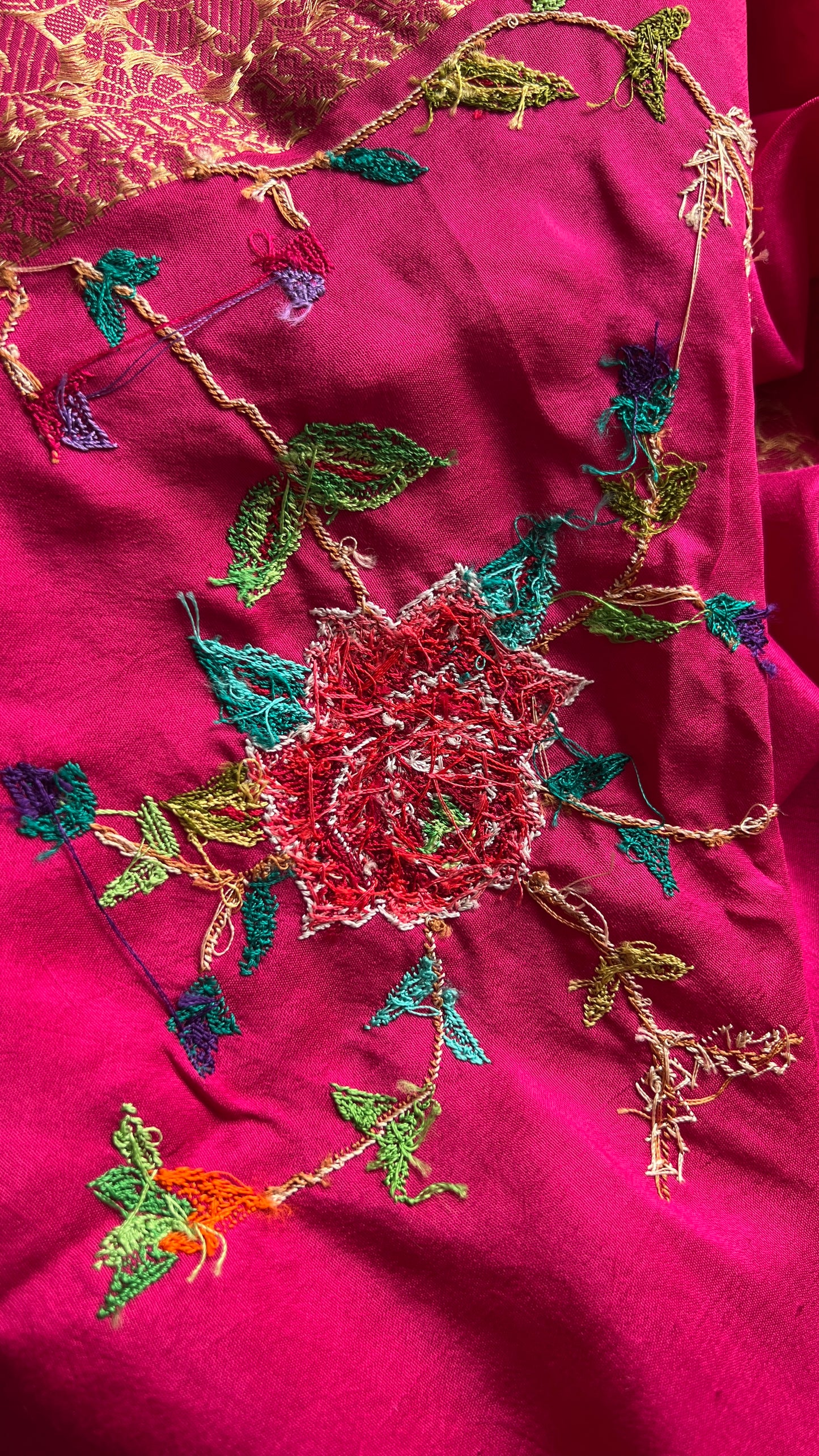 Hot Pink Petit Point Hand Embroidered Saree