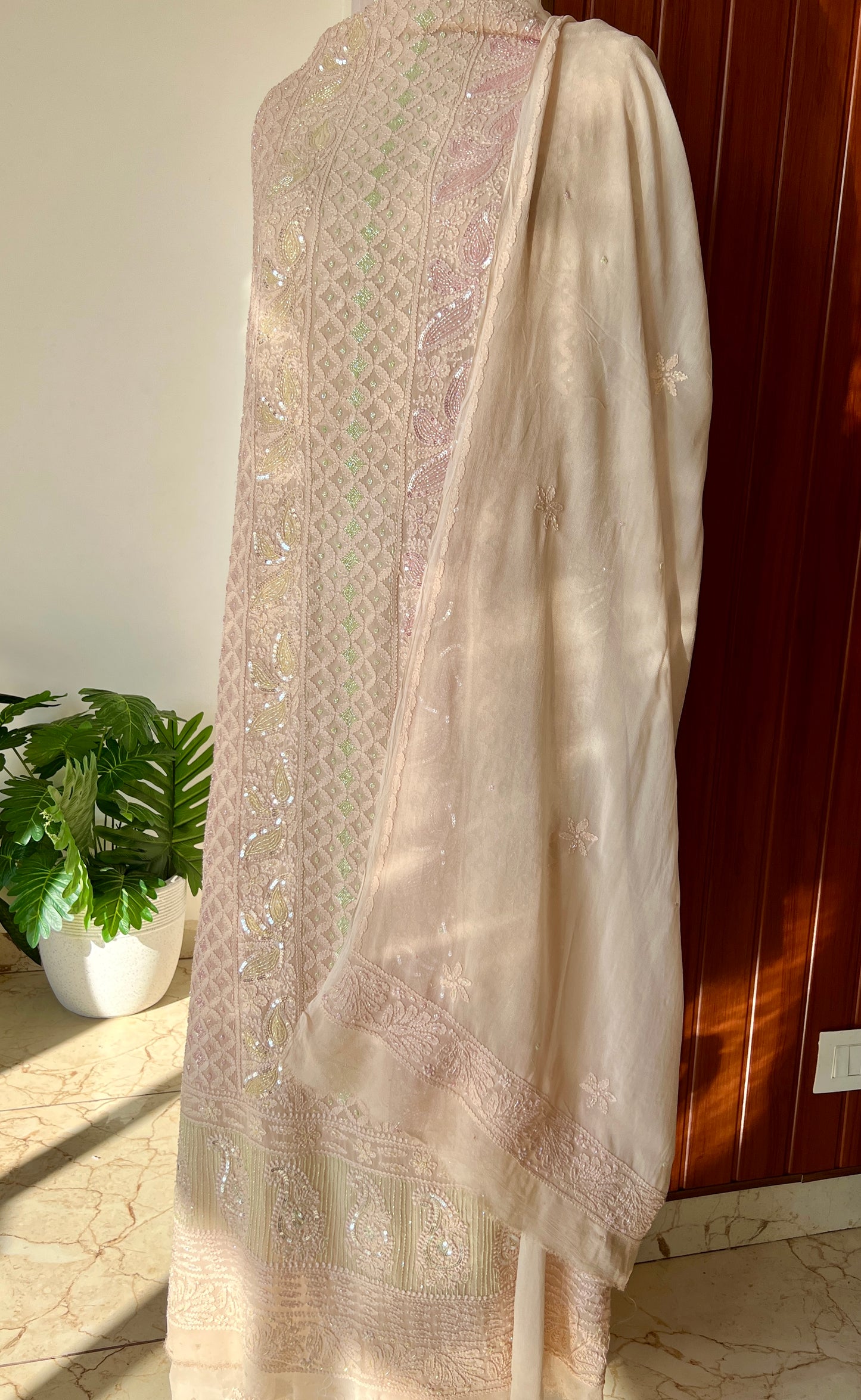 Chikankari cut dana sequins work kurta and dupatta
