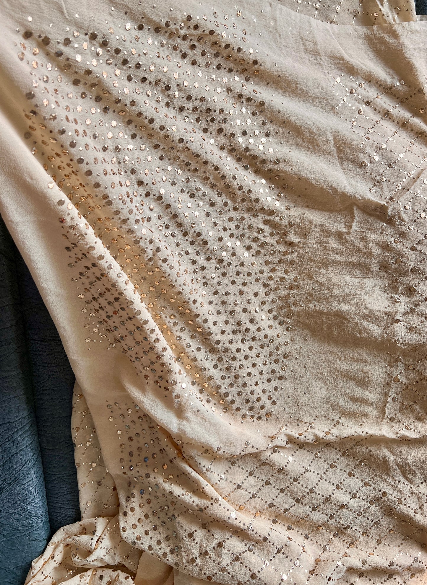Ruhani Champagne designer mukaish work saree