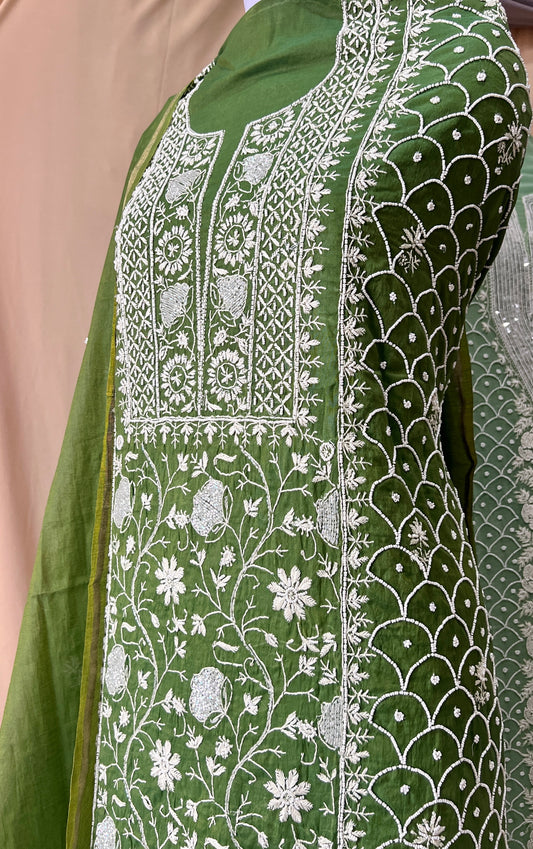 Forest Green Mul Chanderi Kurta and Dupatta