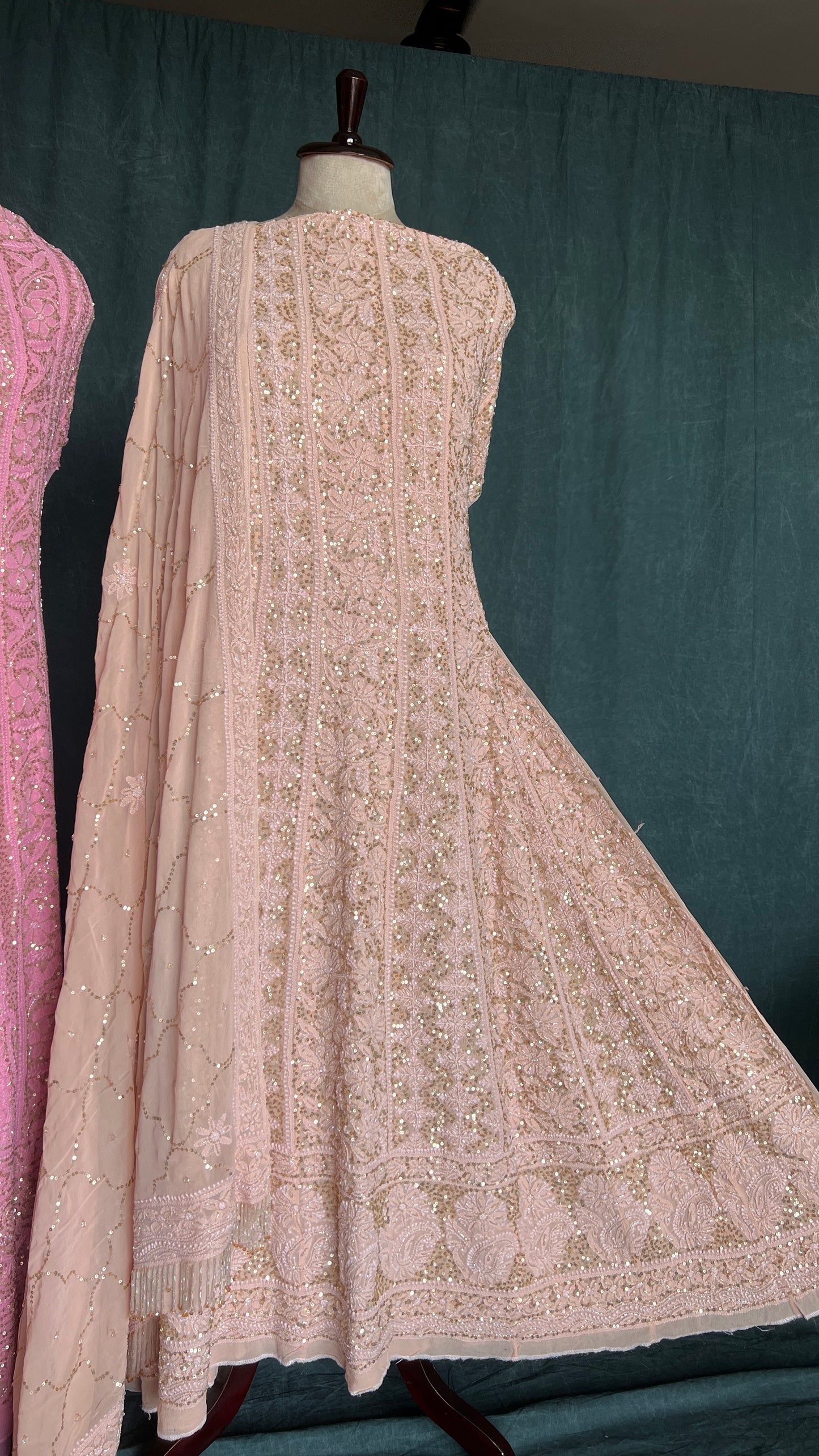 Ruhani Old Rose Chikankari sequins cut Dana Anarkali