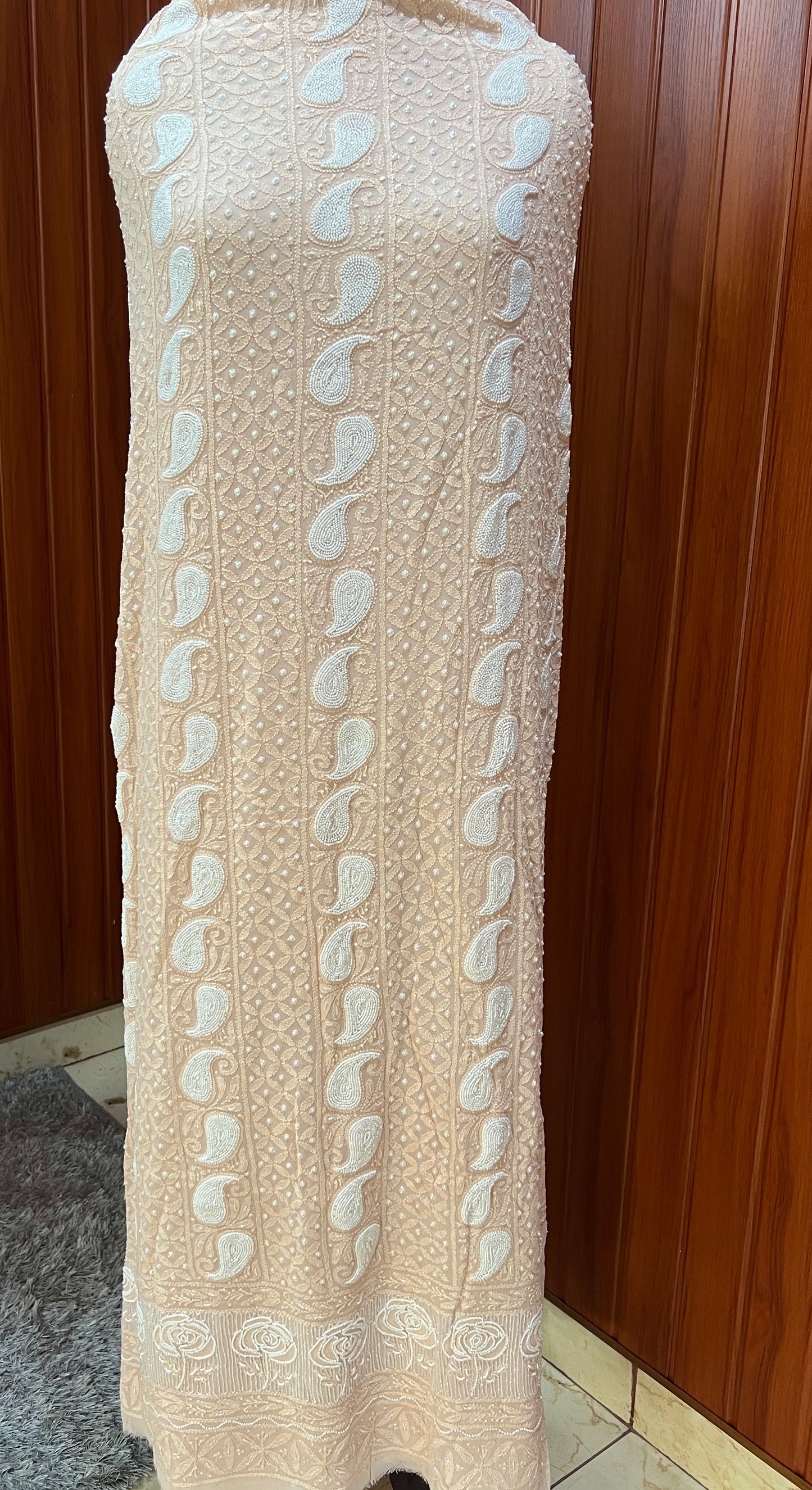 Beige Chikankari Pearl and Cut Dana Kurta and Dupatta