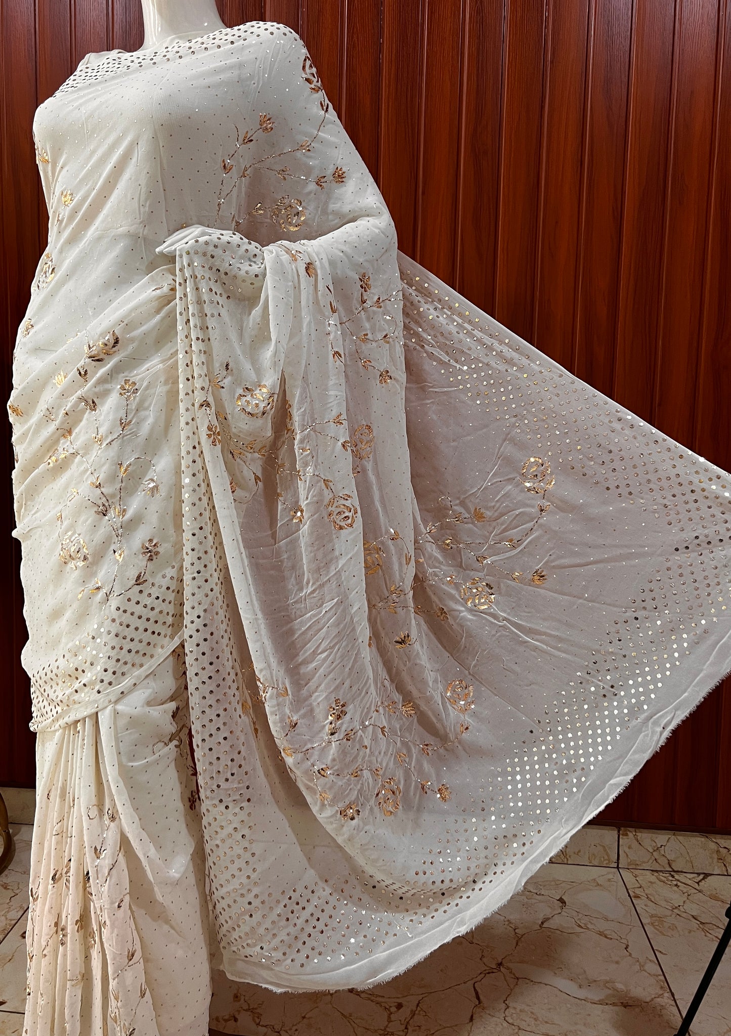 Ruhani Ivory badla and mukaish work saree