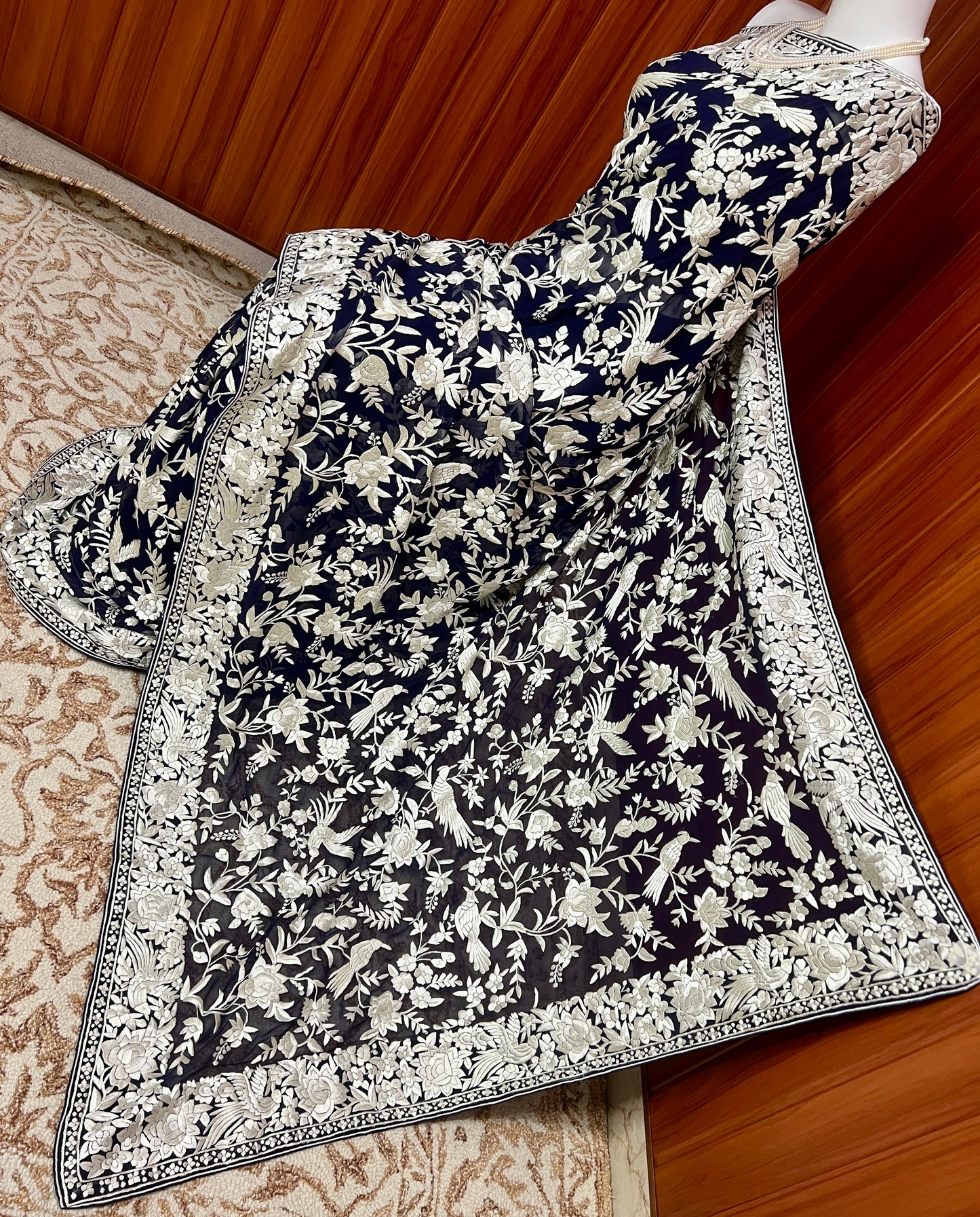 Midnight Blue Parsi Gara Masterpiece Saree