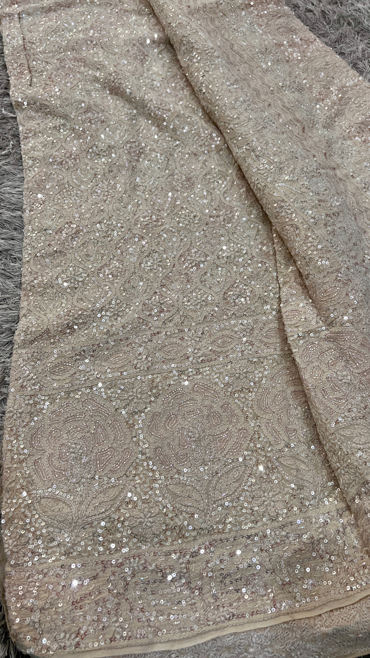Ruhani Champagne Masterpiece Chikankari and heavy Sequins Saree