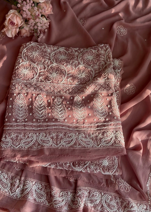 Taupe Brown fine Chikankari and Pearl Embroidered Kurta and Dupatta