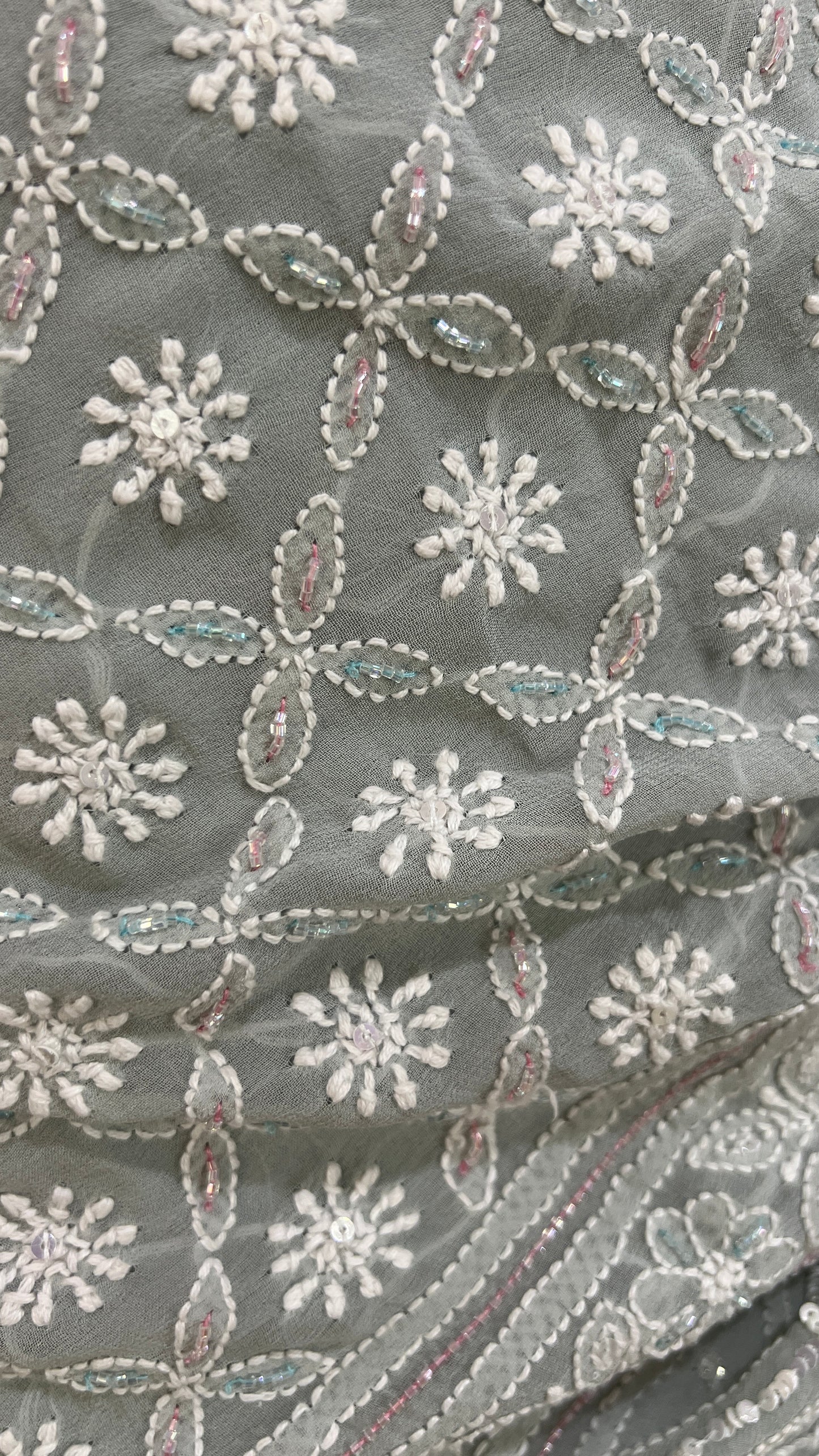 Ruhani Sage Blue Chikankari Cut Dana and Sequins Saree