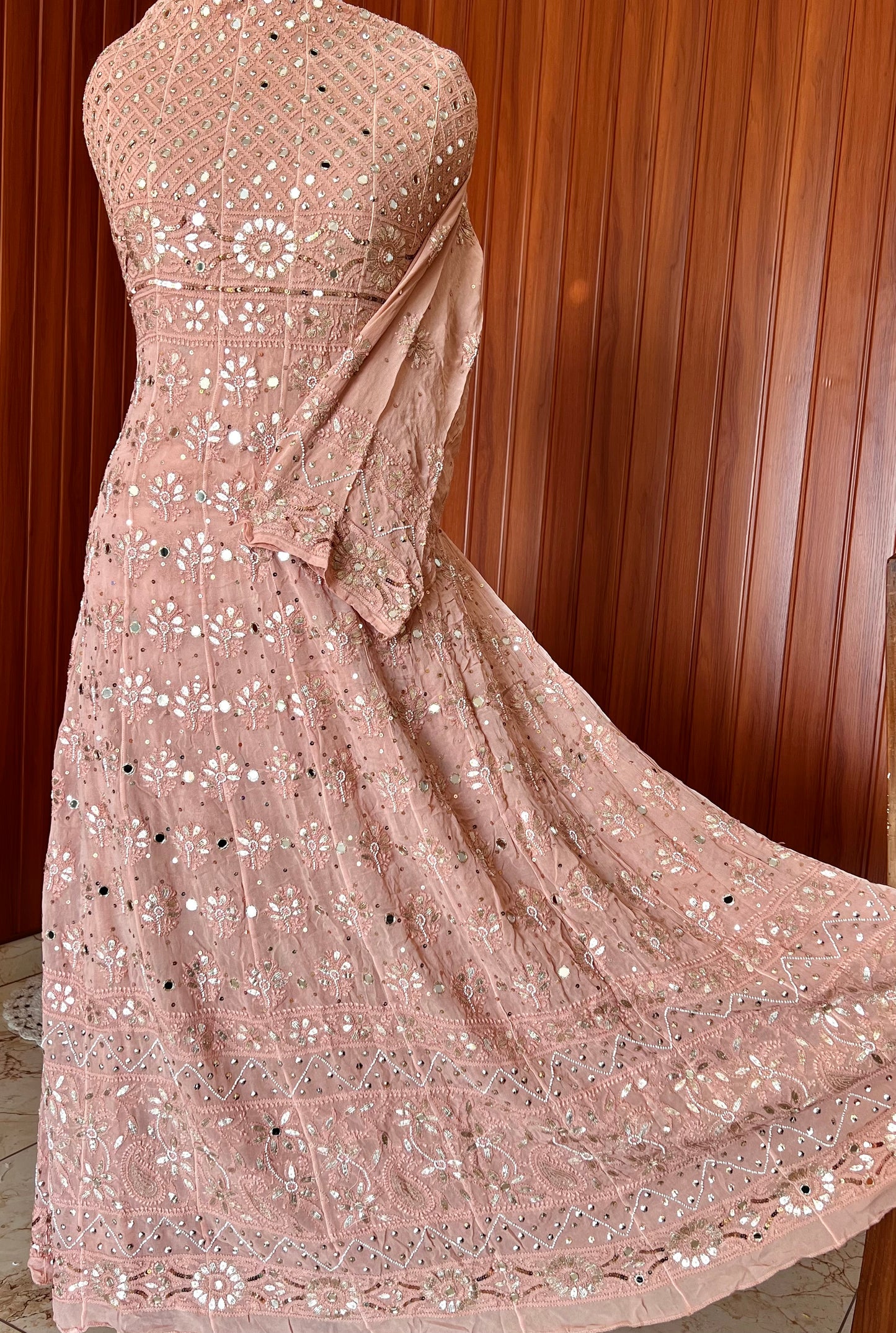 Ruhani Old Rose Chikankari gota mirror sequins pearl anarkali