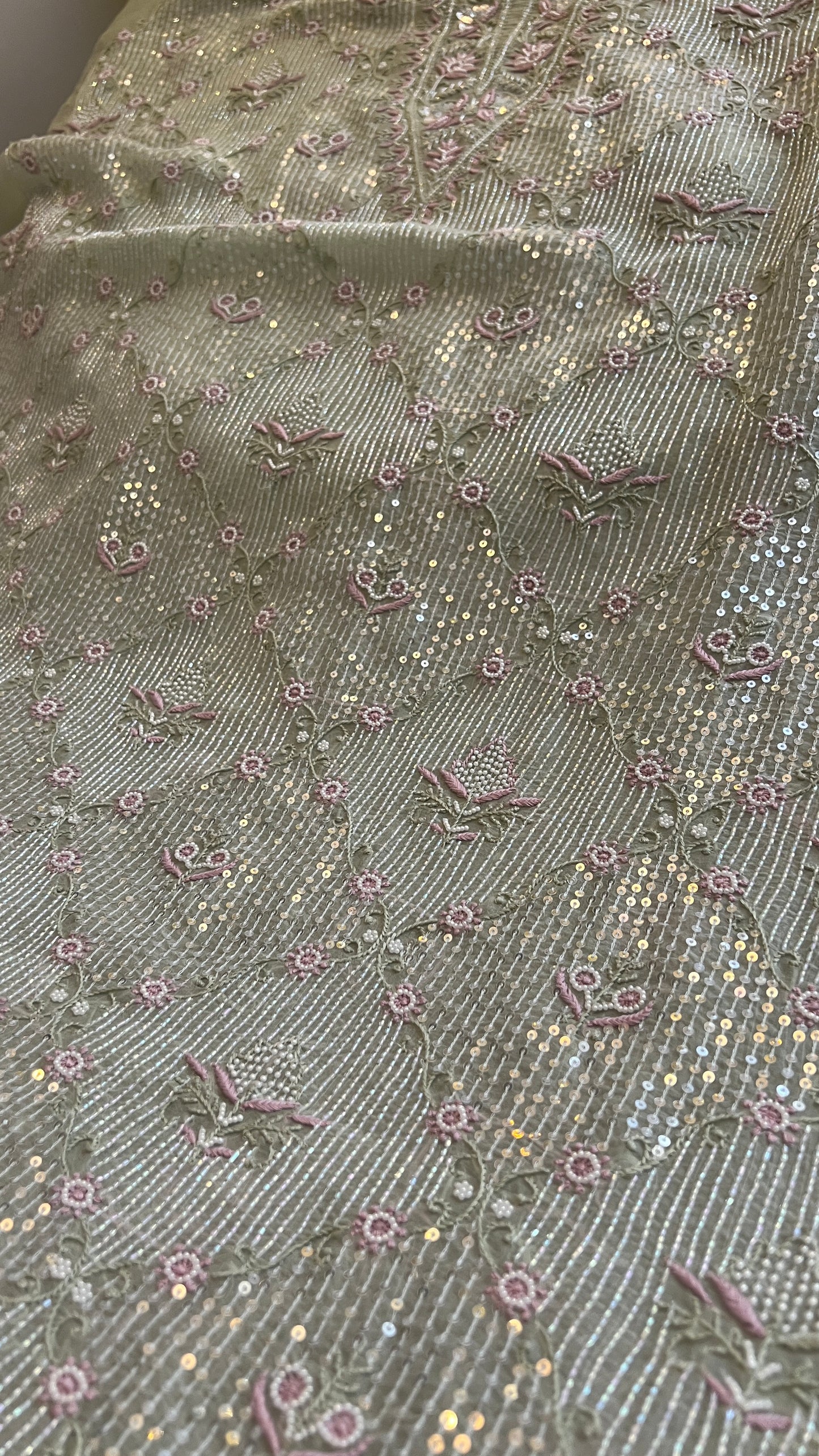 Ruhani Mint Green Chikankari & heavy Sequins pure Organza kurta with dupatta